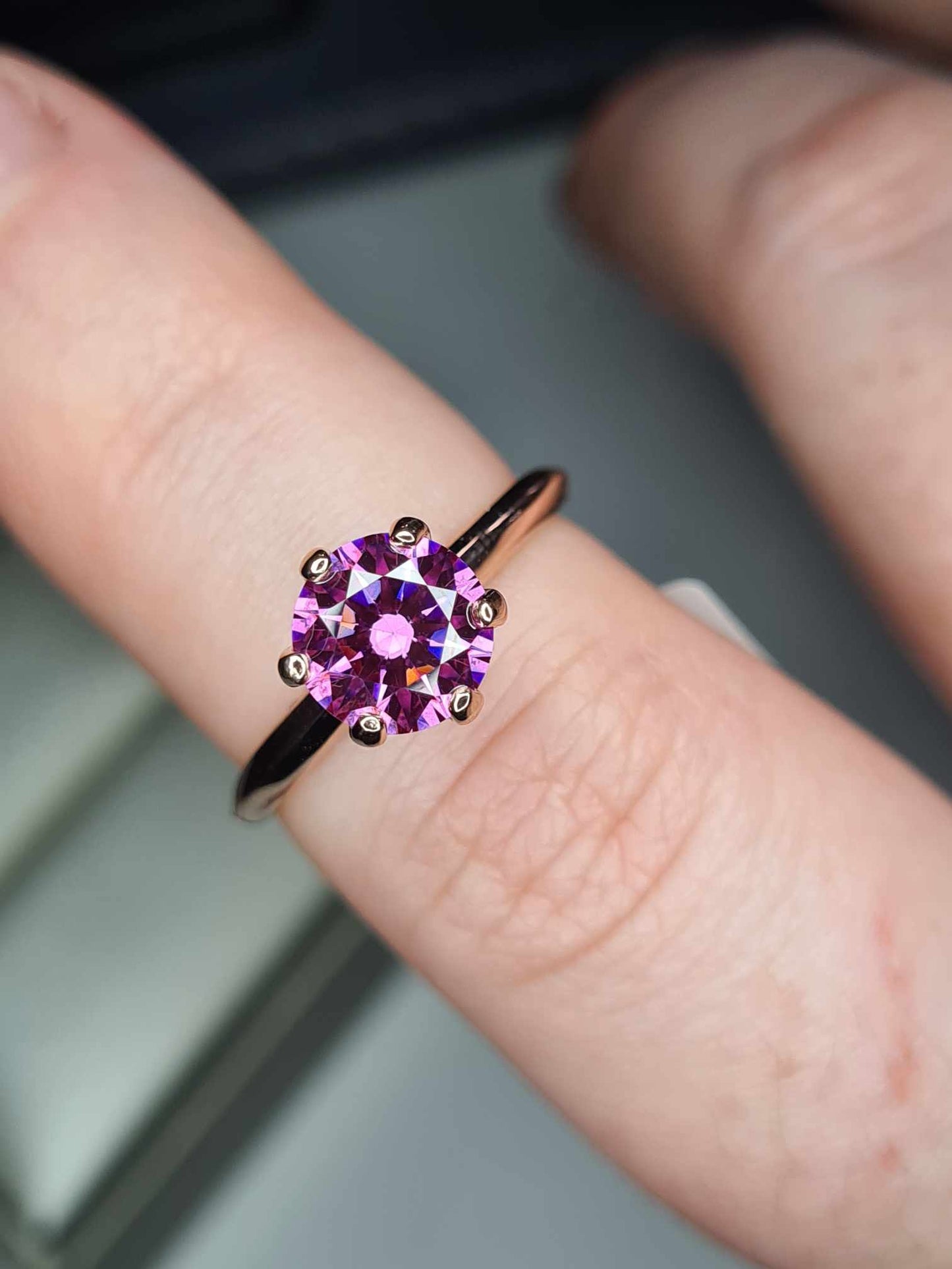 1.50 Ct. Pink Moissanite Solitaire Ring in 18K Rose Gold 925 sterling silver