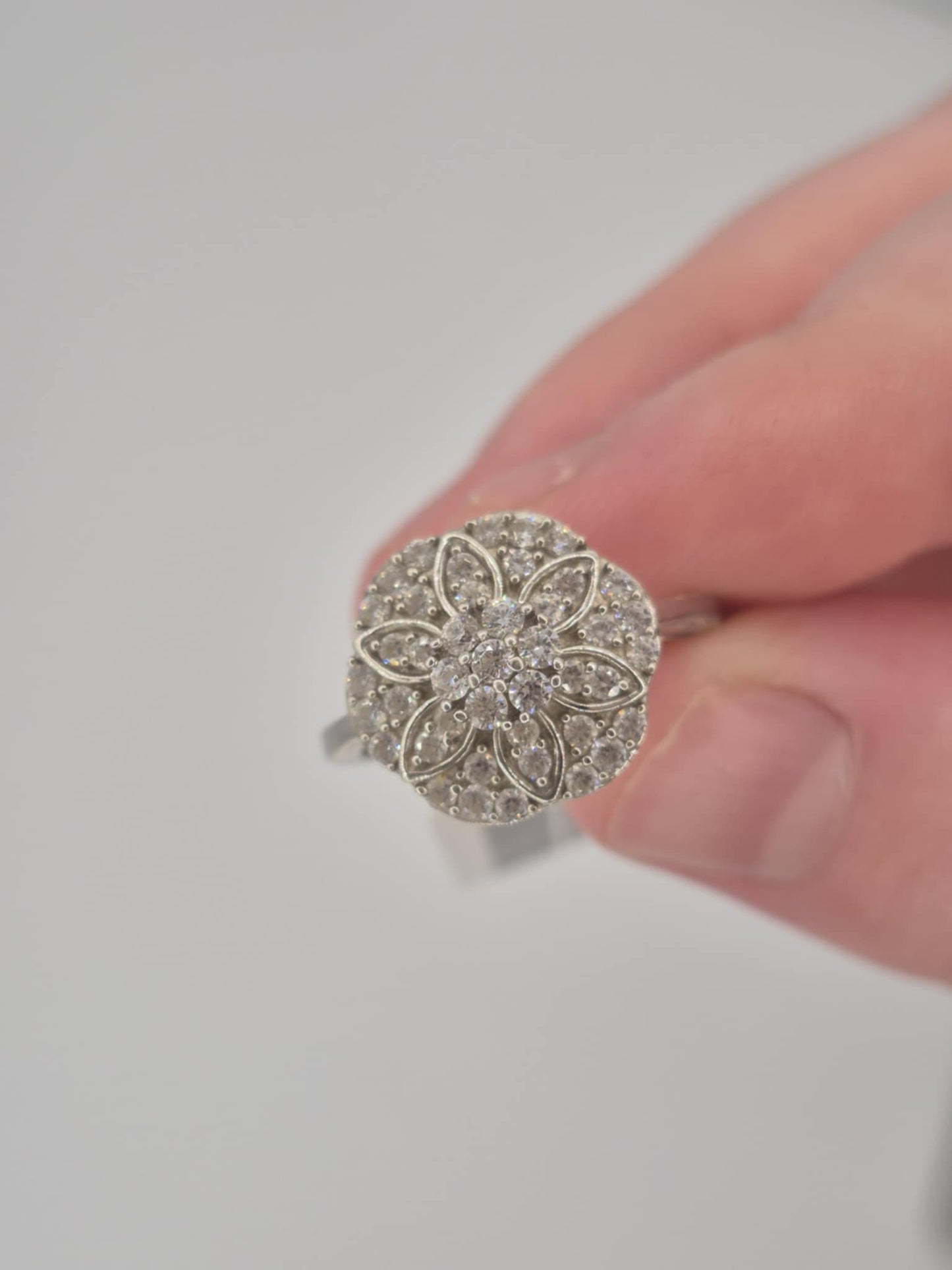 1.38 Ct. Swarovski Zirconia Floral Ring Platinum Overlay 925 Sterling Silver SIZE O