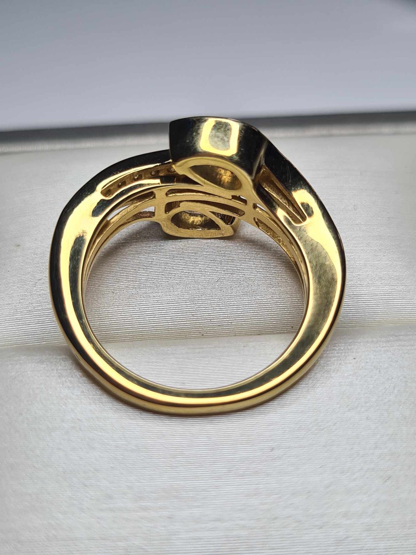 Ethiopian Welo Opal & Natural Zircon Bypass Ring in 18K Gold Overlay 925 Sterling Silver SIZE K