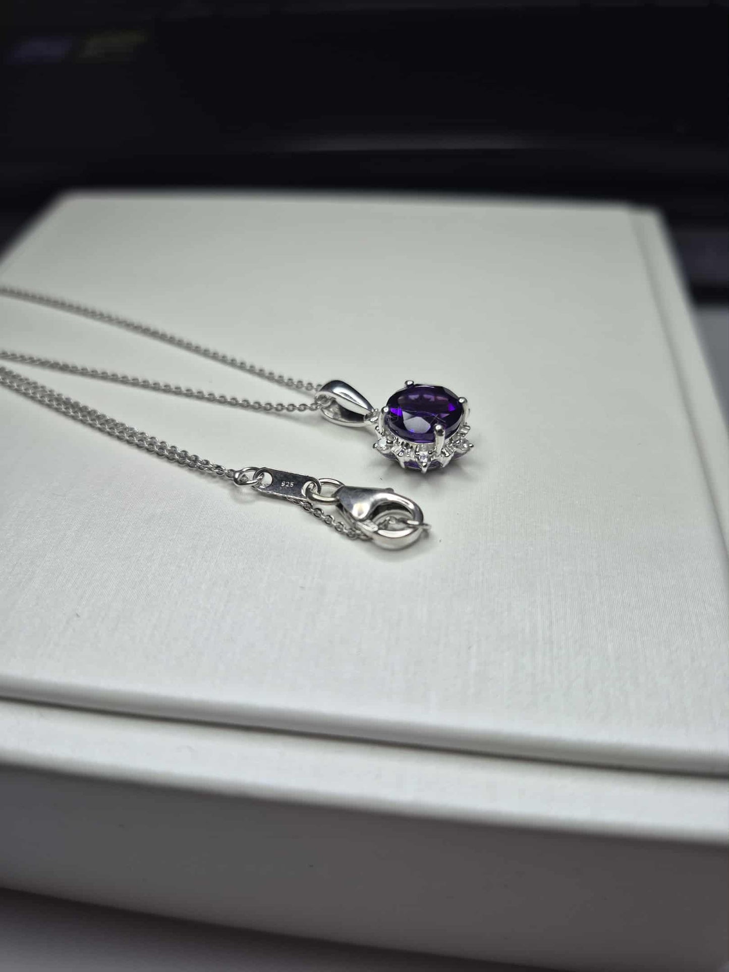 2.08ct Natural Moroccan Amethyst & White Zircon Necklace in Rhodium Overlay 925 Sterling Silver