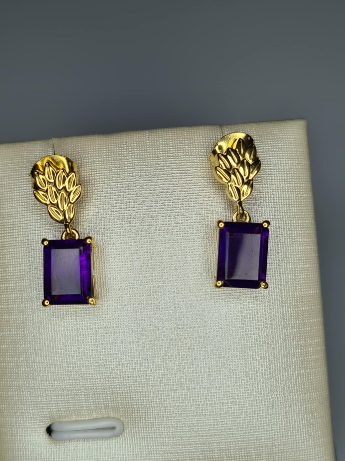 3.16ct AAA African Amethyst Dangling Earrings 18K Gold Overlay 925 Sterling Silver