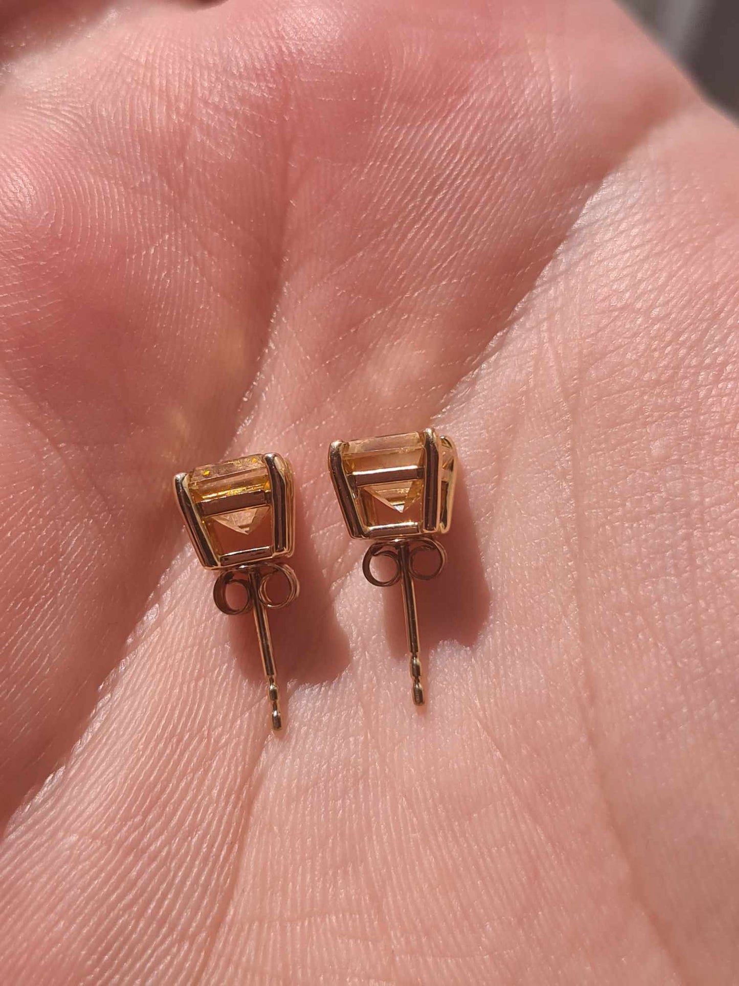 2.50ct 9K Yellow Gold Champagne Moissanite Princess Cut Solitaire Stud Earrings