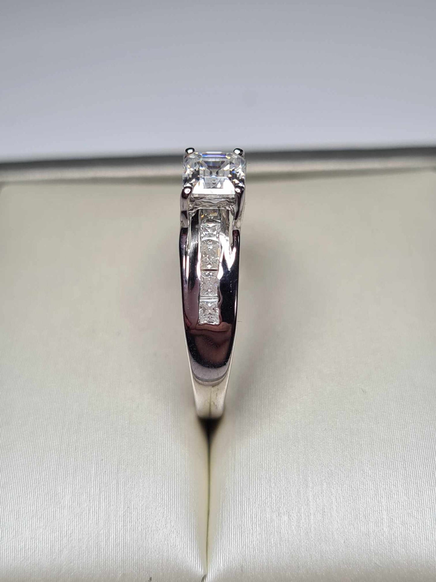 1.15ct Asscher Cut Moissanite Ring in Platinum Overlay 925 Sterling Silver SIZE N OR S
