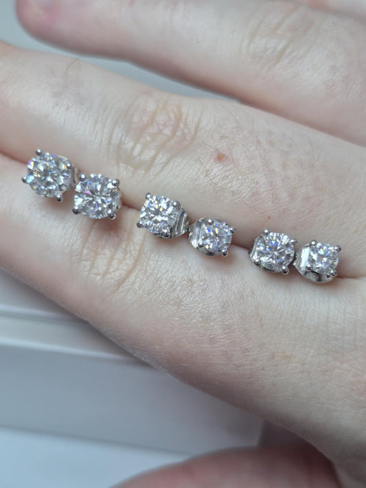 Set of 3 Moissanite Solitaire Stud Earrings 925 Sterling Silver 2.17 Ct.