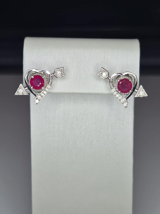 1.87ct African Ruby &Moissanite Solitaire Stud Earrings in 925 Sterling Silver