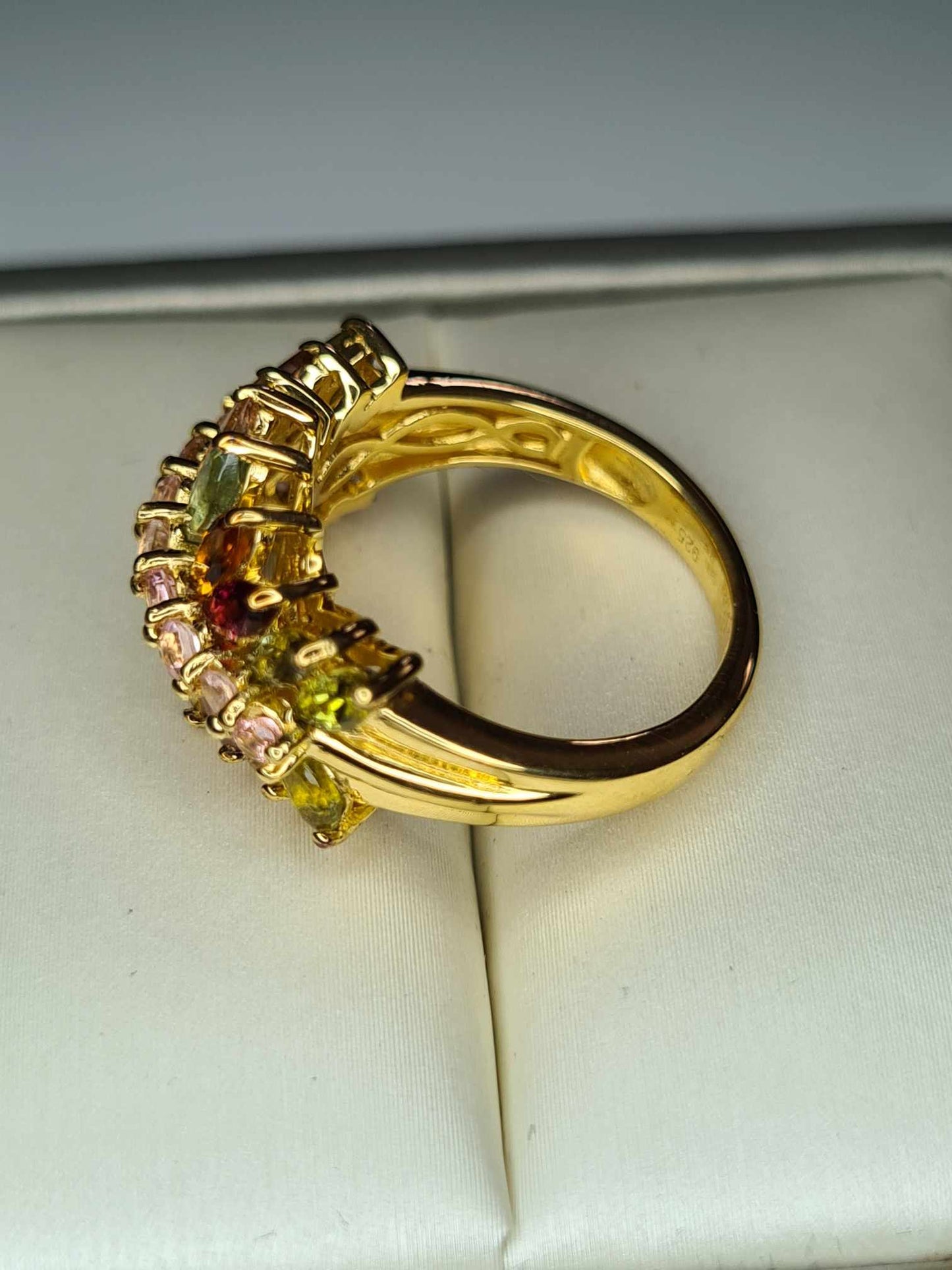 Multi-Tourmaline Cluster Ring in 18K Yellow Gold Vermeil Sterling Silver 2.18 Ct.