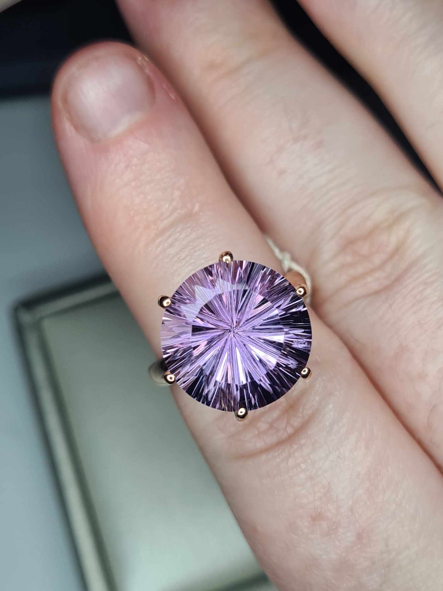 9.49ct  Rose De France Amethyst Solitaire Ring in 18K Rose Gold Overlay 925  Sterling Silver SIZE M