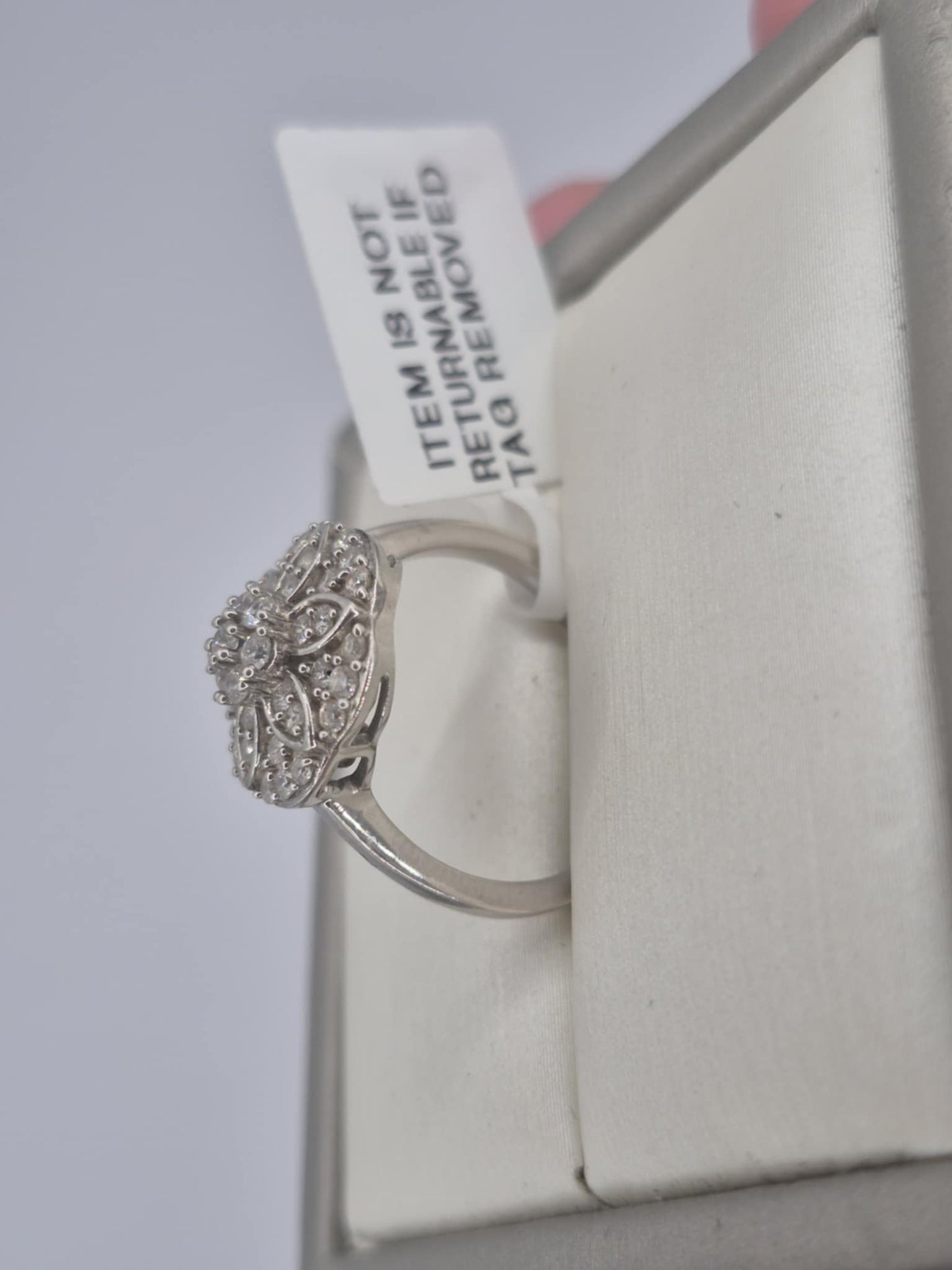 1.38 Ct. Swarovski Zirconia Floral Ring Platinum Overlay 925 Sterling Silver SIZE O