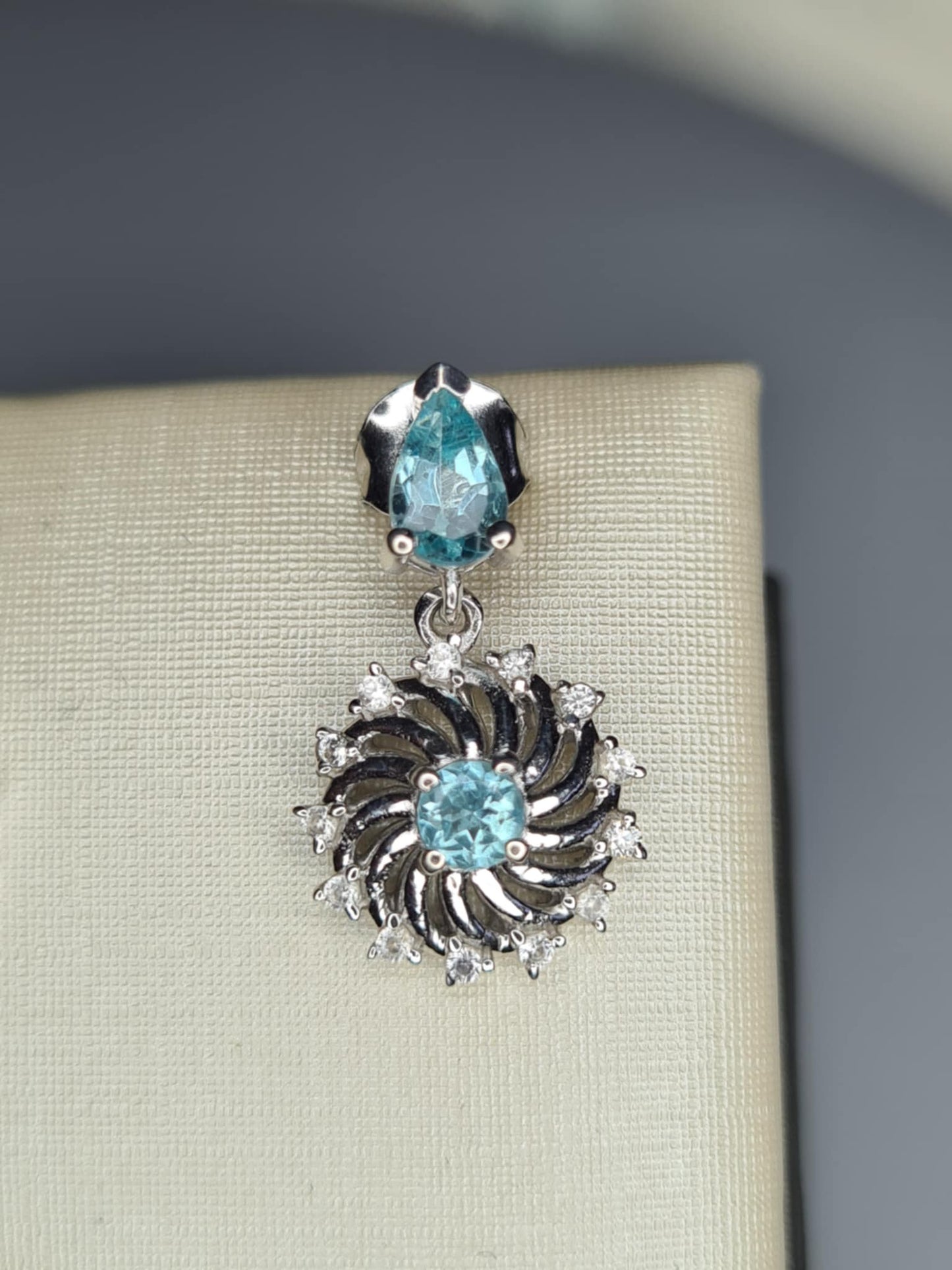 1.70ct Lagoon Apatite & White Zircon Small Dangling Earrings 925 Sterling Silver