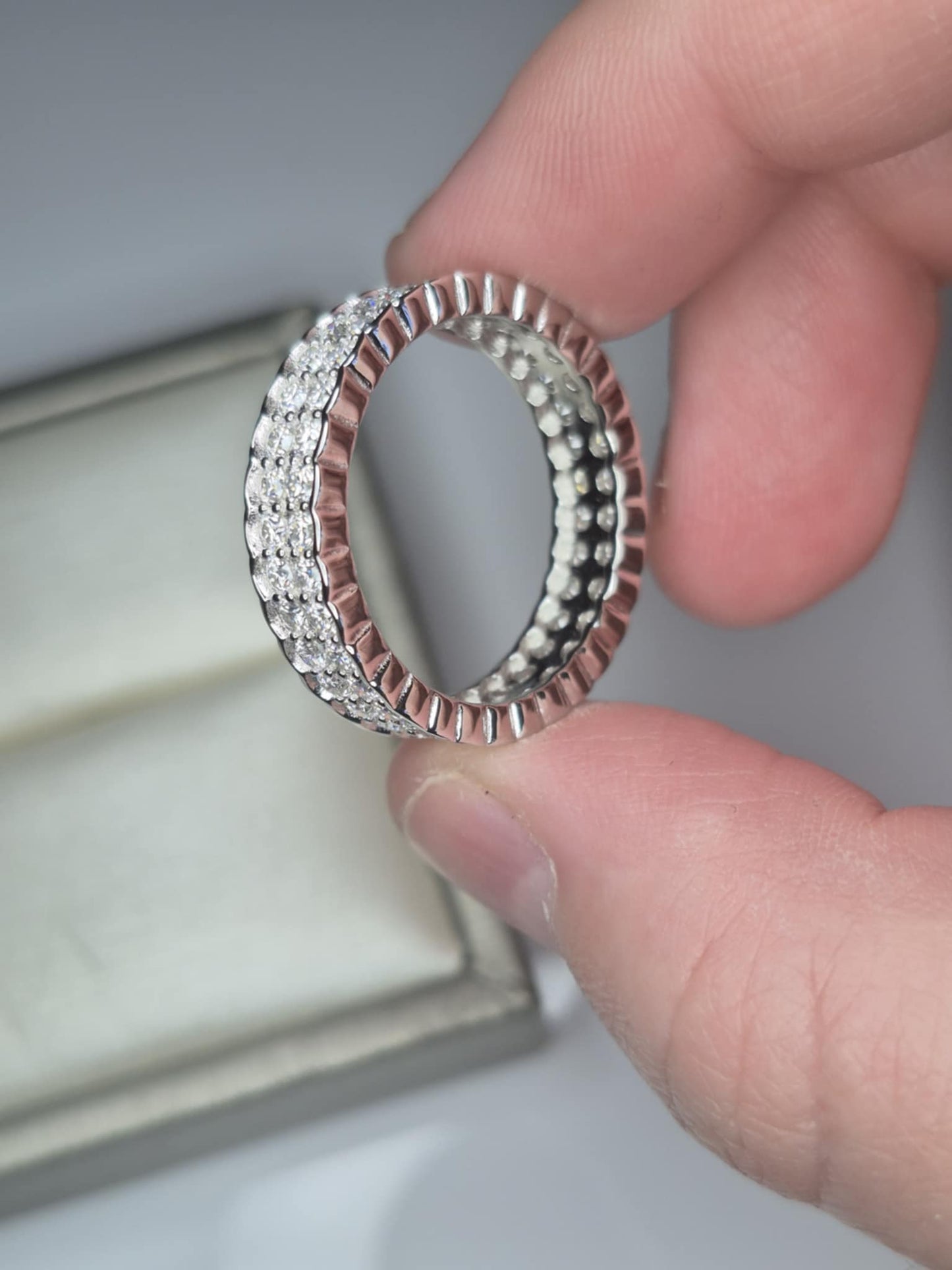 2ct Moissanite Eternity Ring in Rhodium 925 Sterling Silver SIZE T