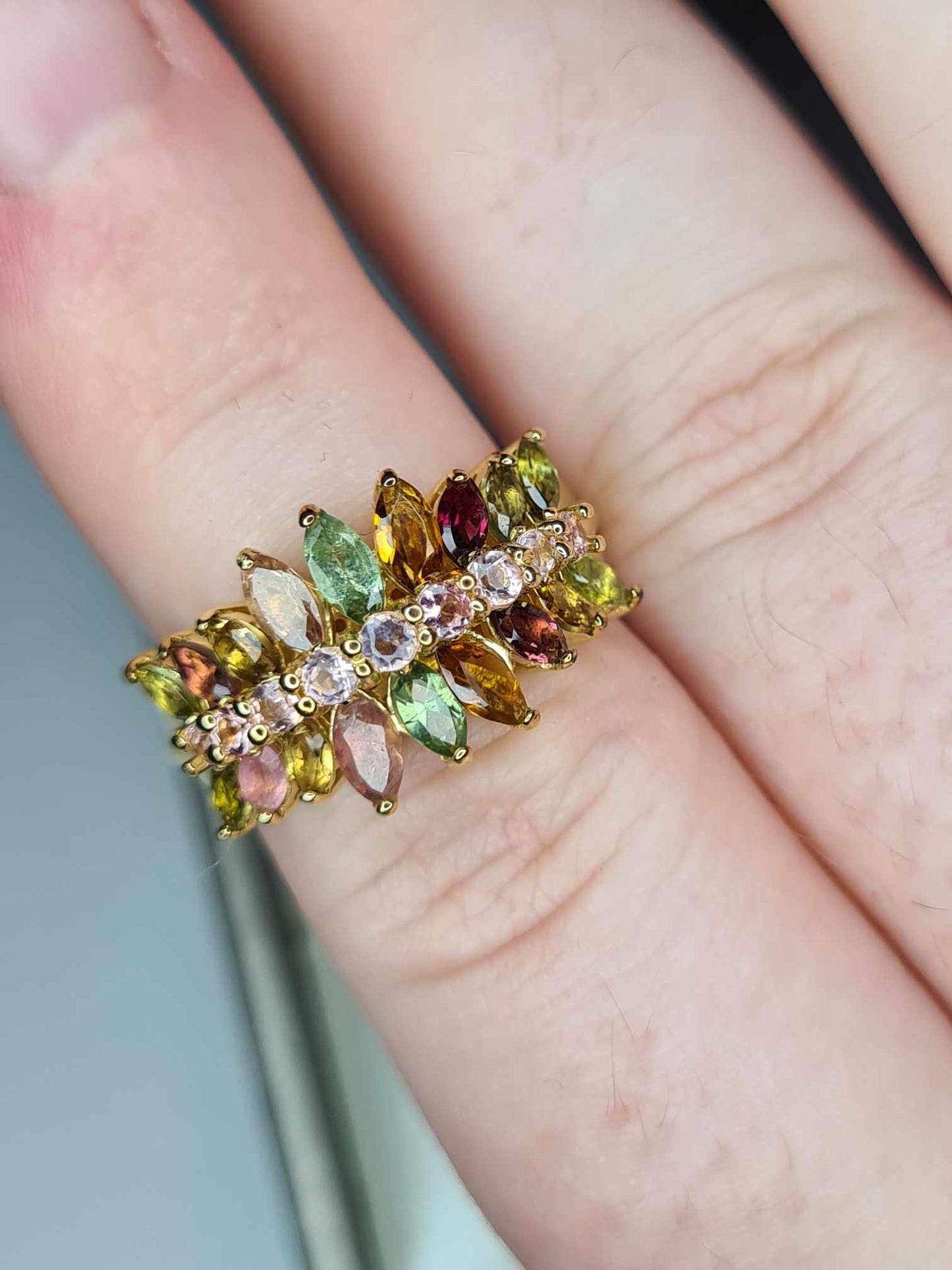 Multi-Tourmaline Cluster Ring in 18K Yellow Gold Vermeil Sterling Silver 2.18 Ct.