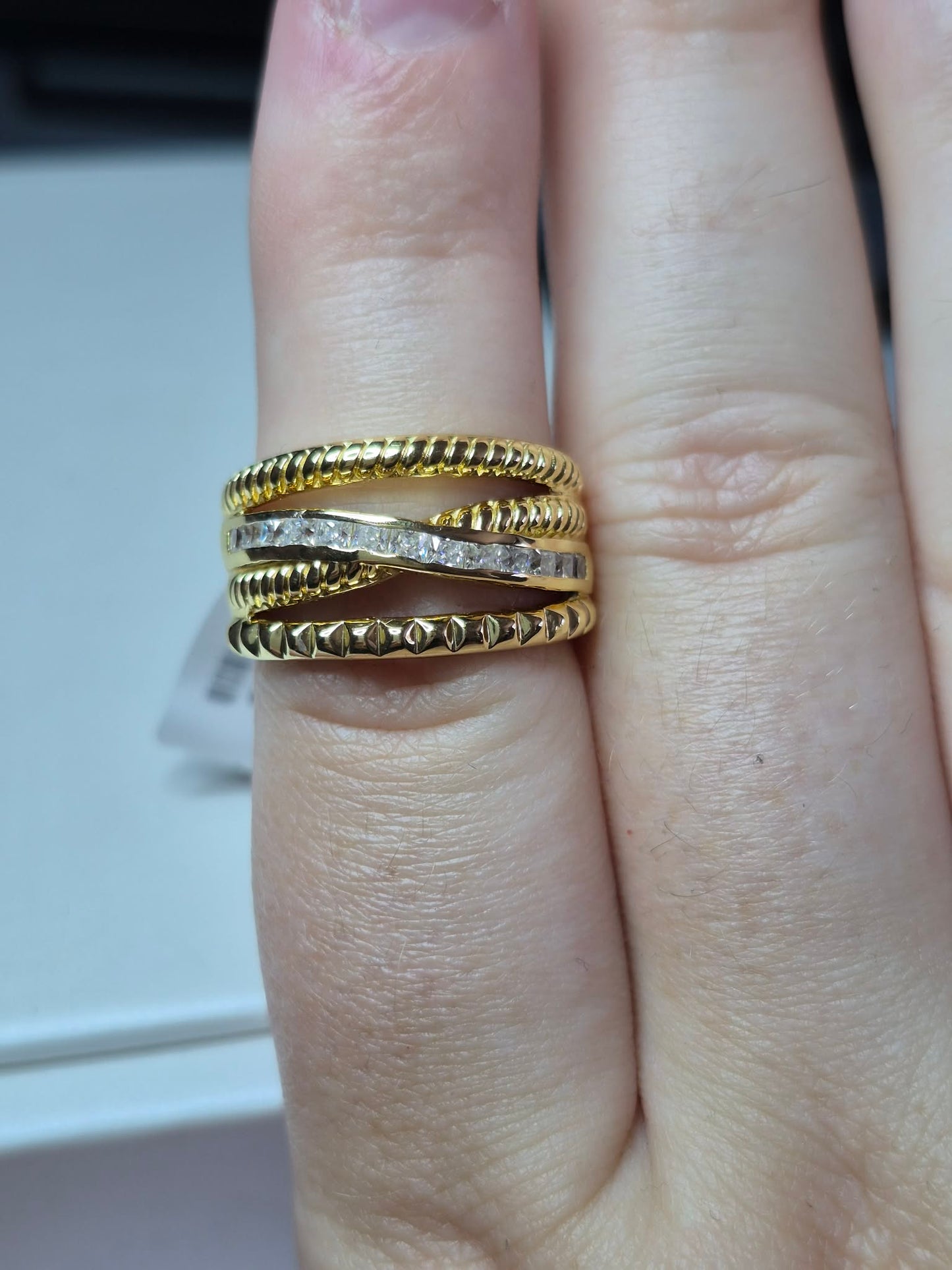 Moissanite Ring in 18K Yellow Gold Plating 925 Sterling Silver SIZE N