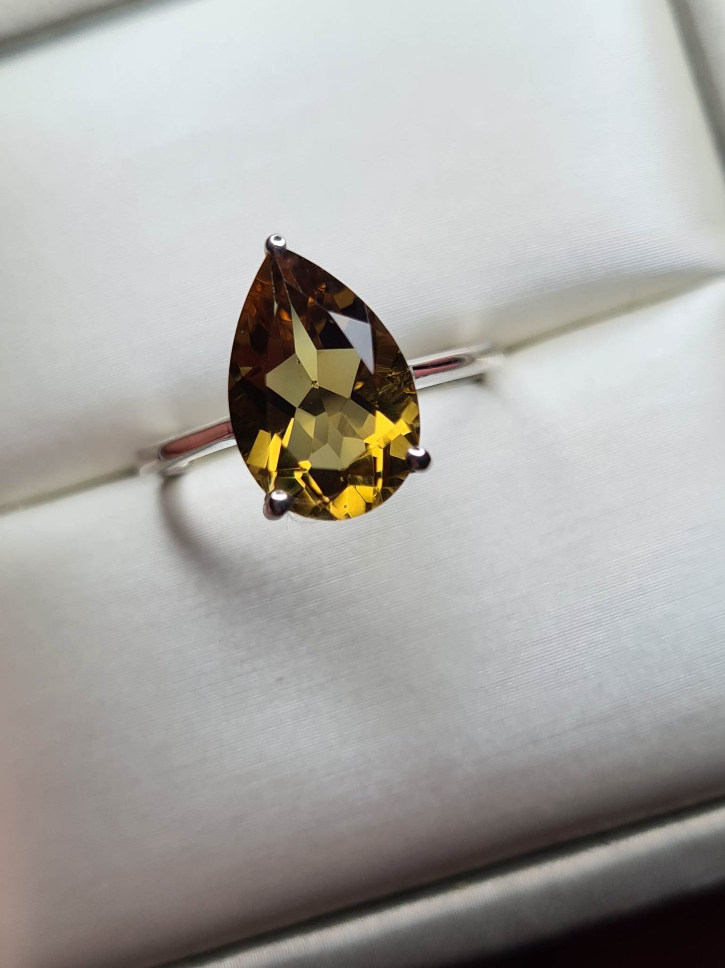 Autumn Alexite Pear Cut Solitaire Ring 925 Sterling Silver SIZES L,Q