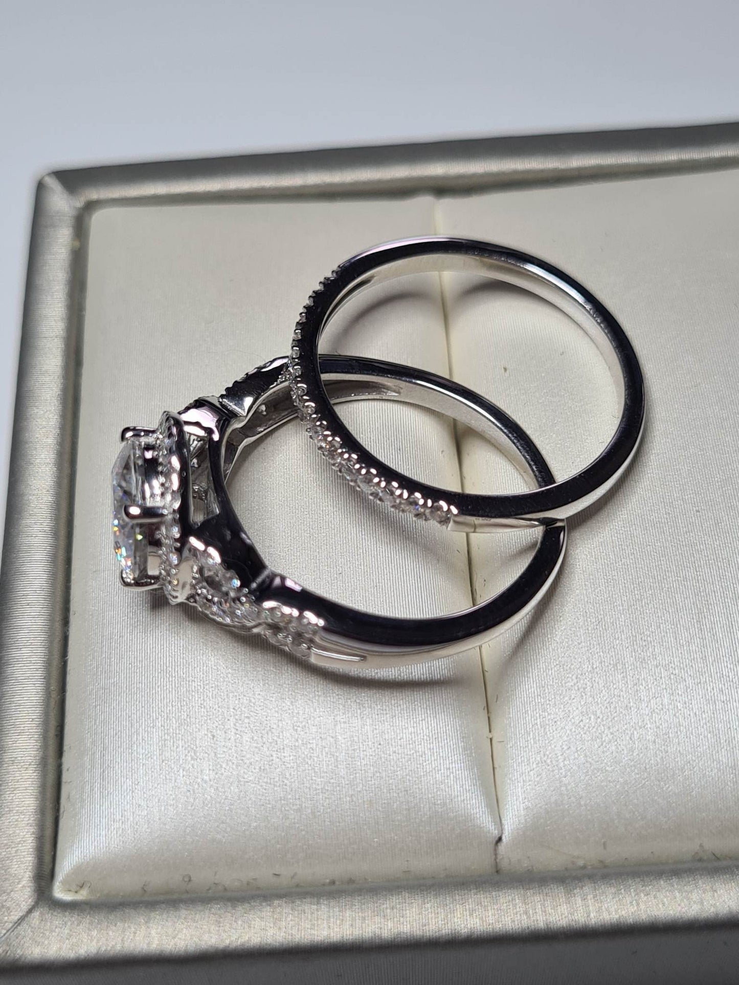 2 Piece Moissanite Stacker ring 925 sterling silver SIZE R