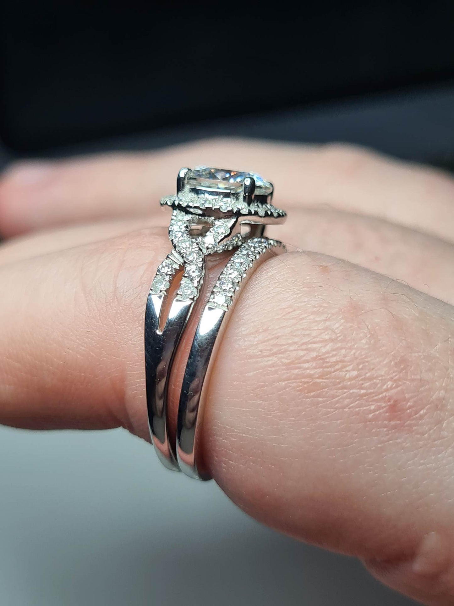 2 Piece Moissanite Stacker ring 925 sterling silver SIZE R