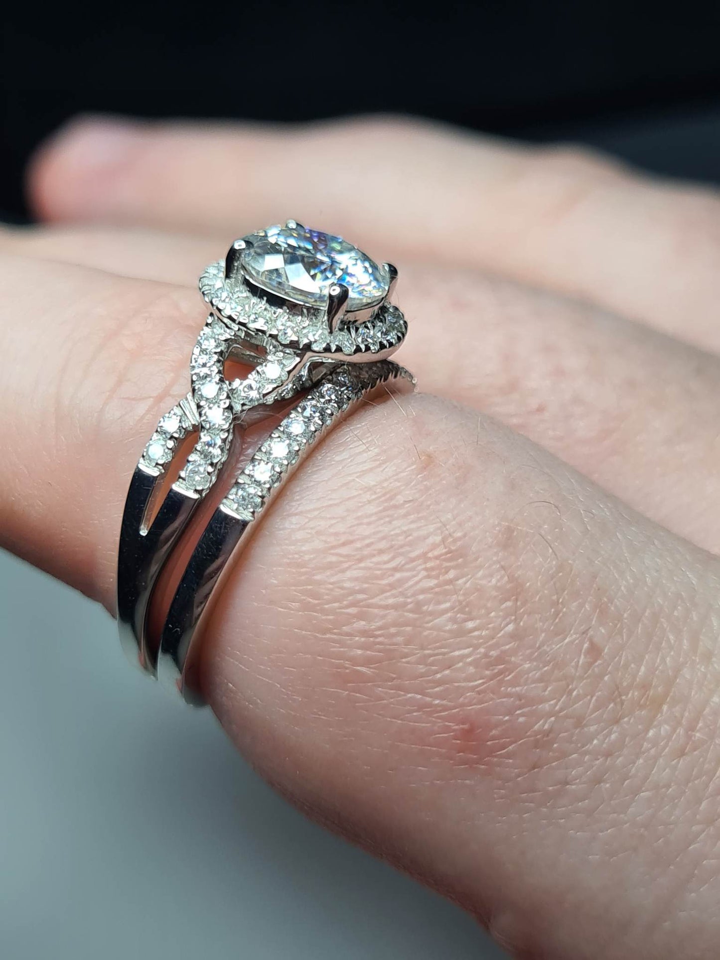 2 Piece Moissanite Stacker ring 925 sterling silver SIZE R