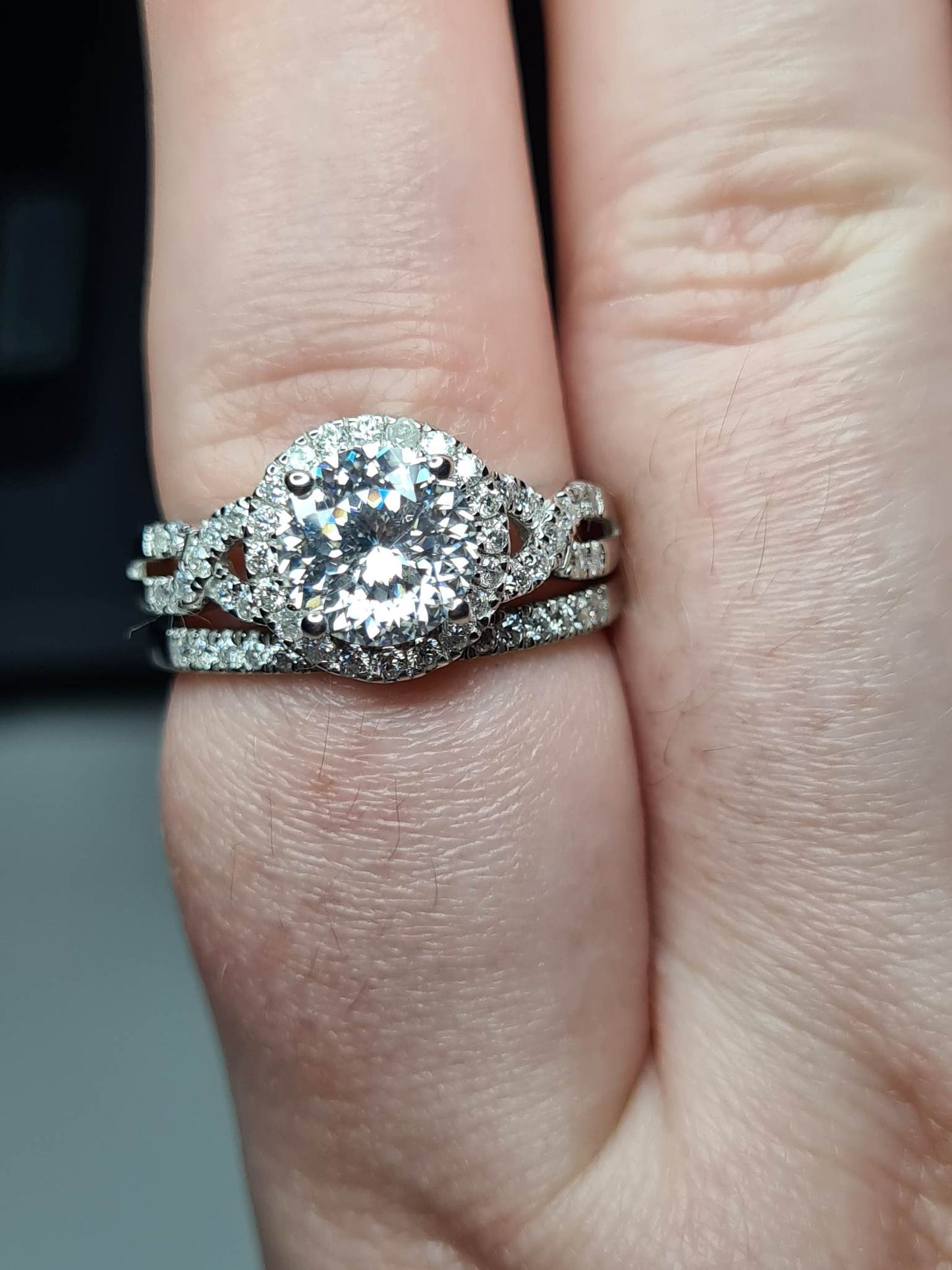 2 Piece Moissanite Stacker ring 925 sterling silver SIZE R