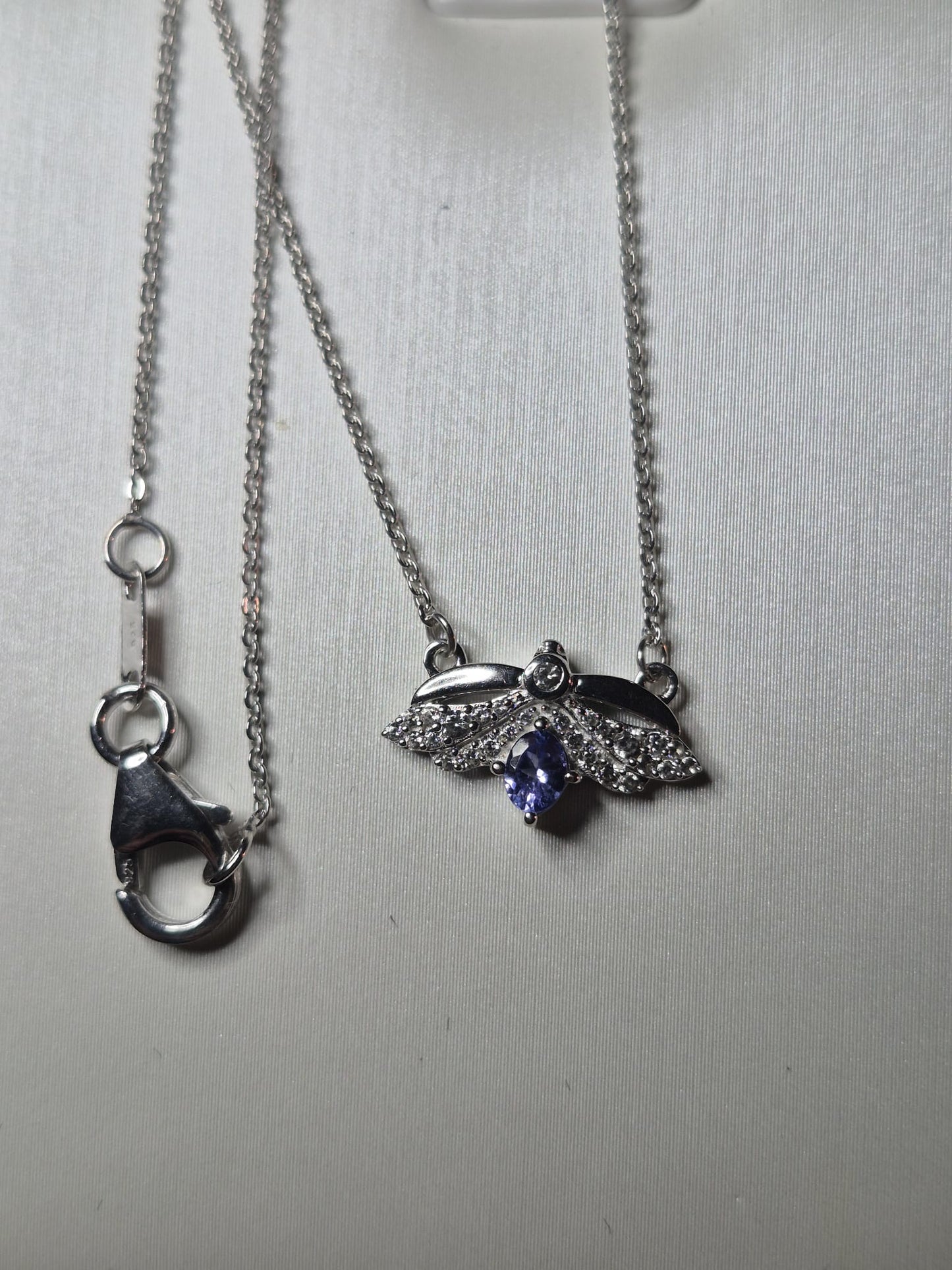 Tanzanite & White Zircon Bee Necklace 925 Sterling Silver