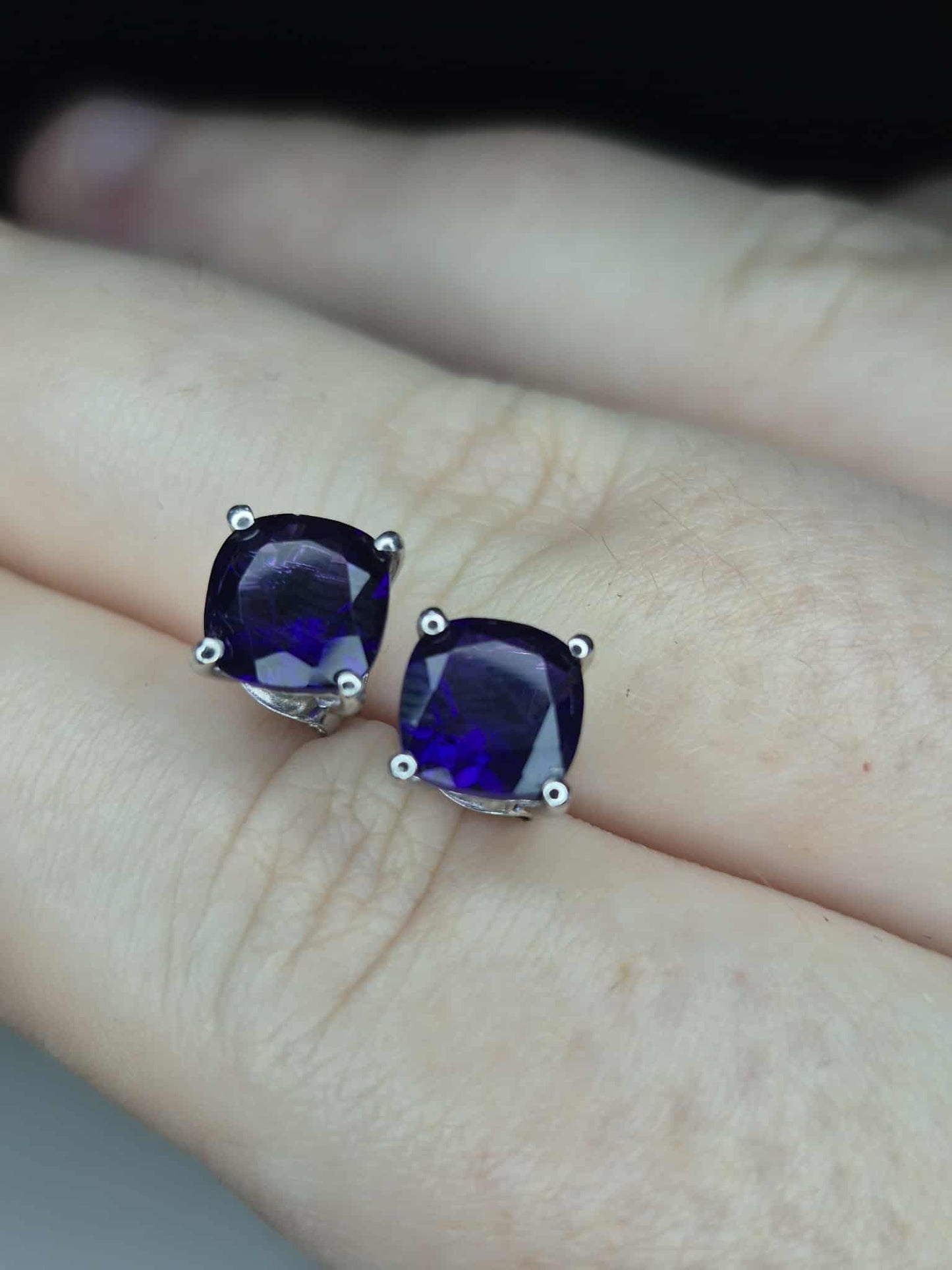 2.77ct AAA African Amethyst Stud Earrings in Platinum Overlay 925 Sterling Silver