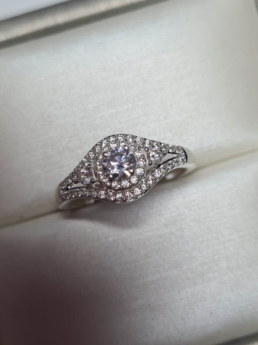 1ct Simulated Diamond Cluster Ring 925 Sterling Silver SIZE K