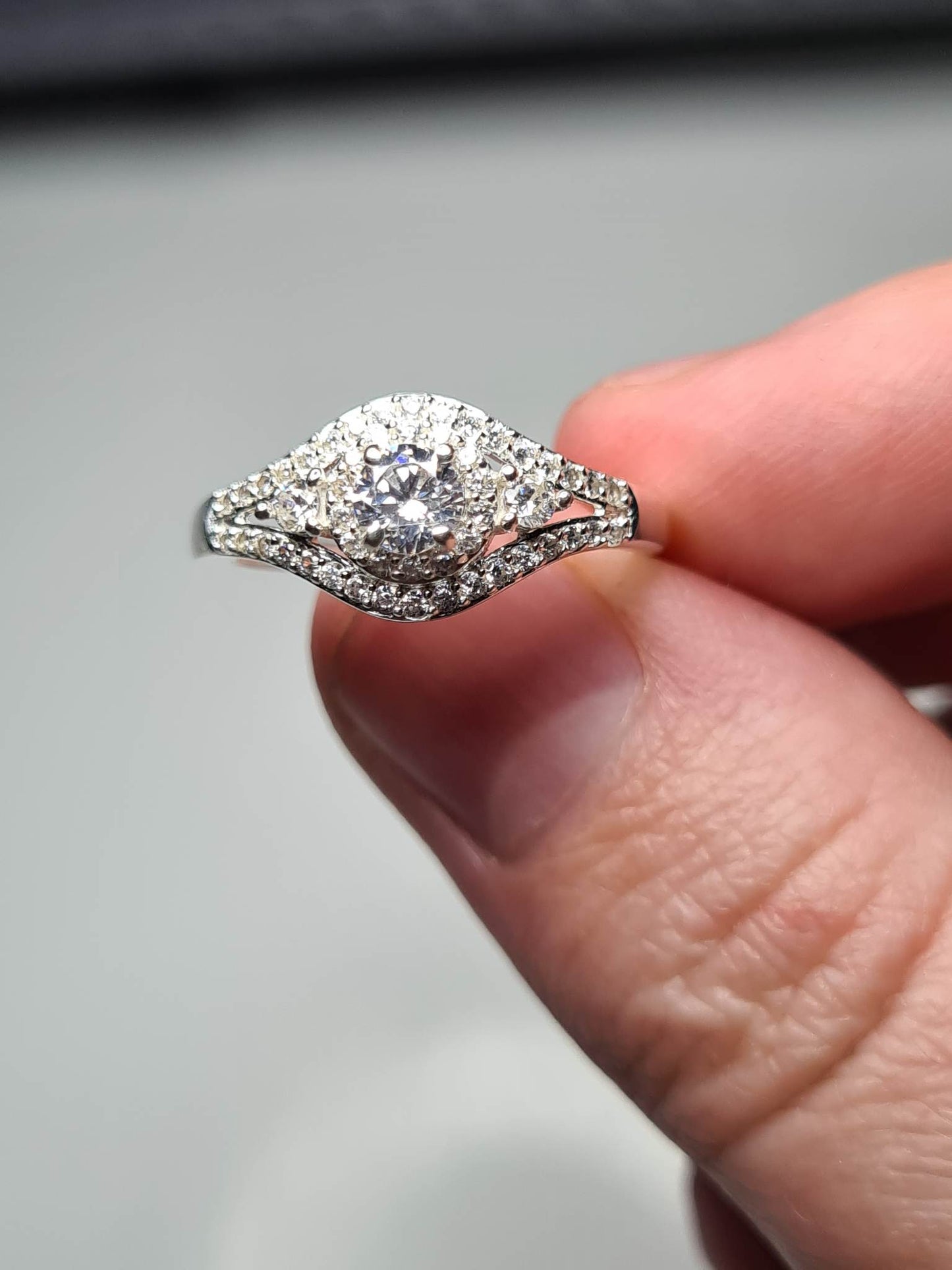 1ct Simulated Diamond Cluster Ring 925 Sterling Silver SIZE K