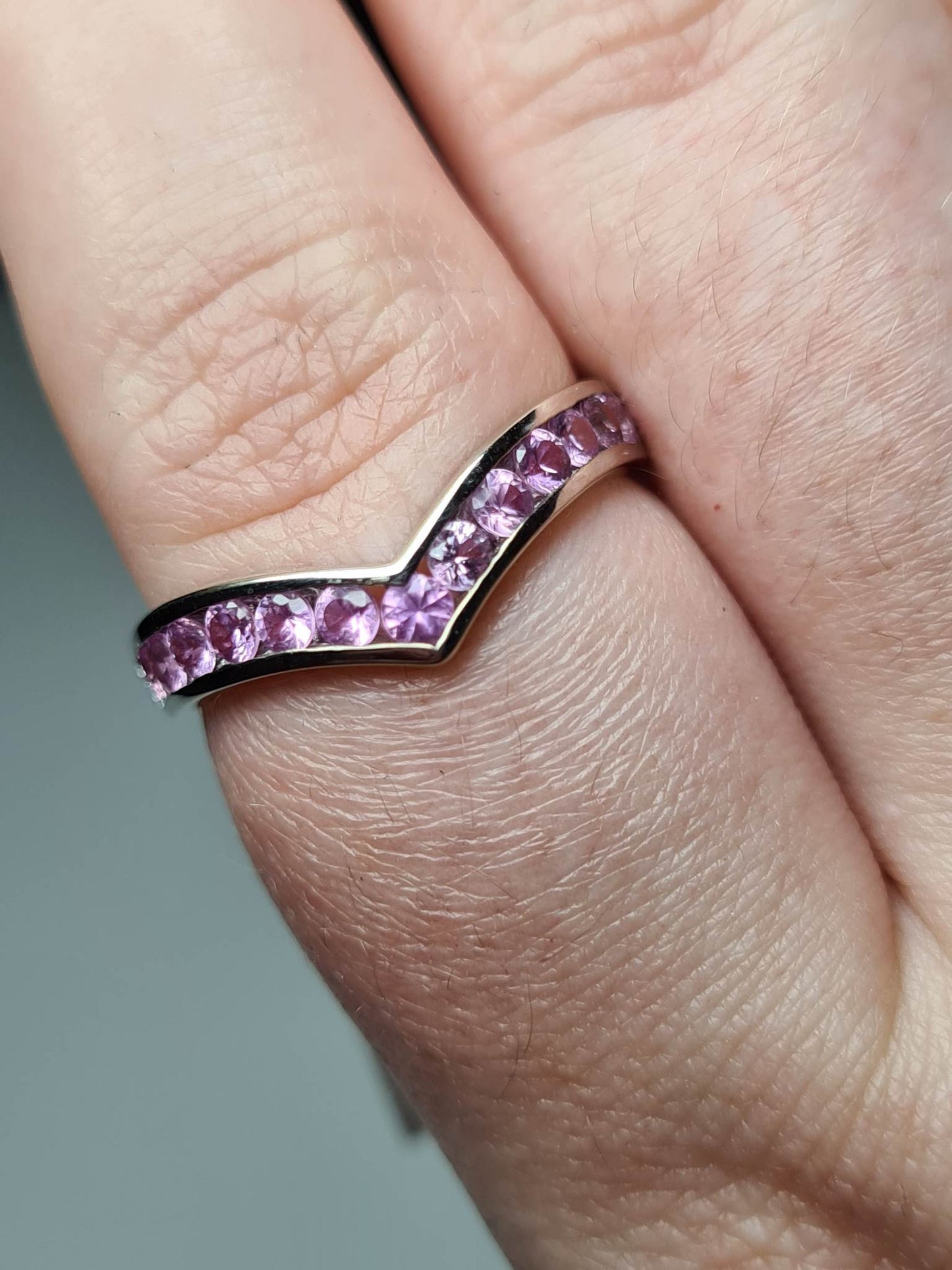 1.25 Ct AA Pink Sapphire Wishbone Ring in 9K White Gold SIZE T