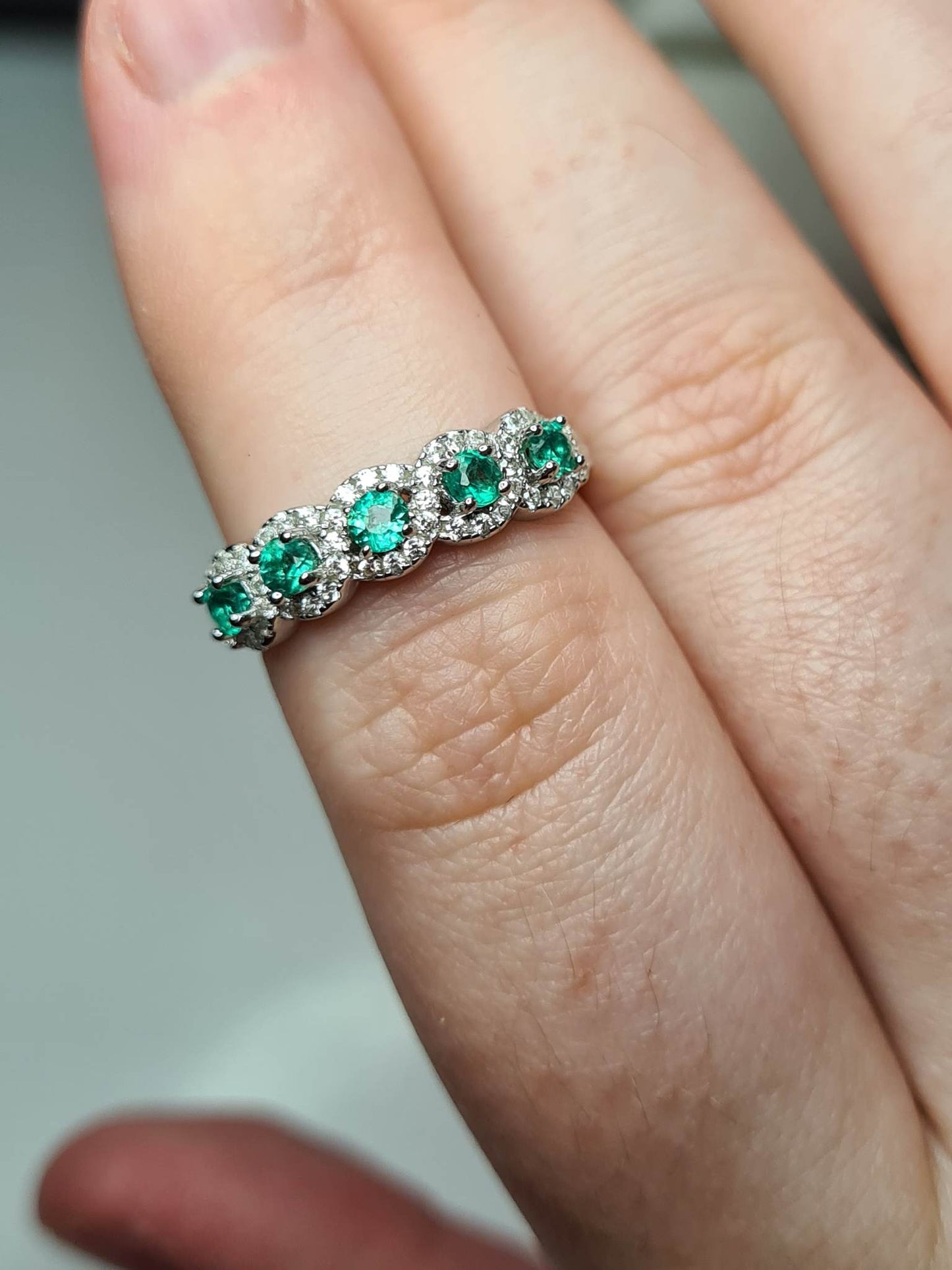 AAA Kagem Gemfields Emerald & Cambodian Zircon Ring in 925 Sterling Silver SIZE N