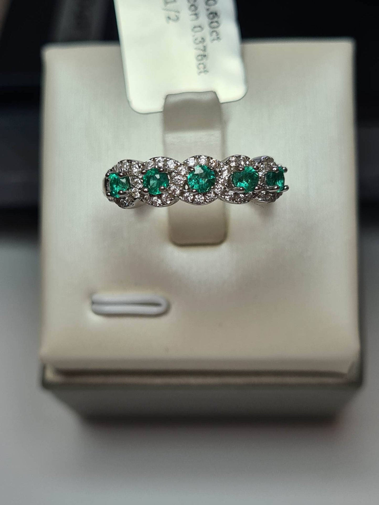 AAA Kagem Gemfields Emerald & Cambodian Zircon Ring in 925 Sterling Silver SIZE N