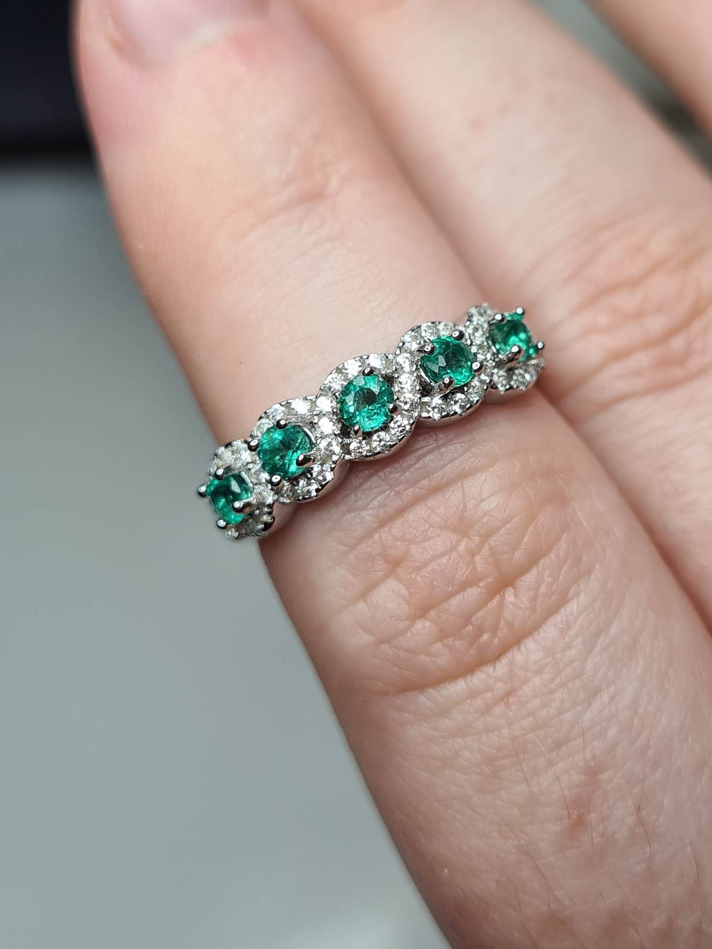 AAA Kagem Gemfields Emerald & Cambodian Zircon Ring in 925 Sterling Silver SIZE N
