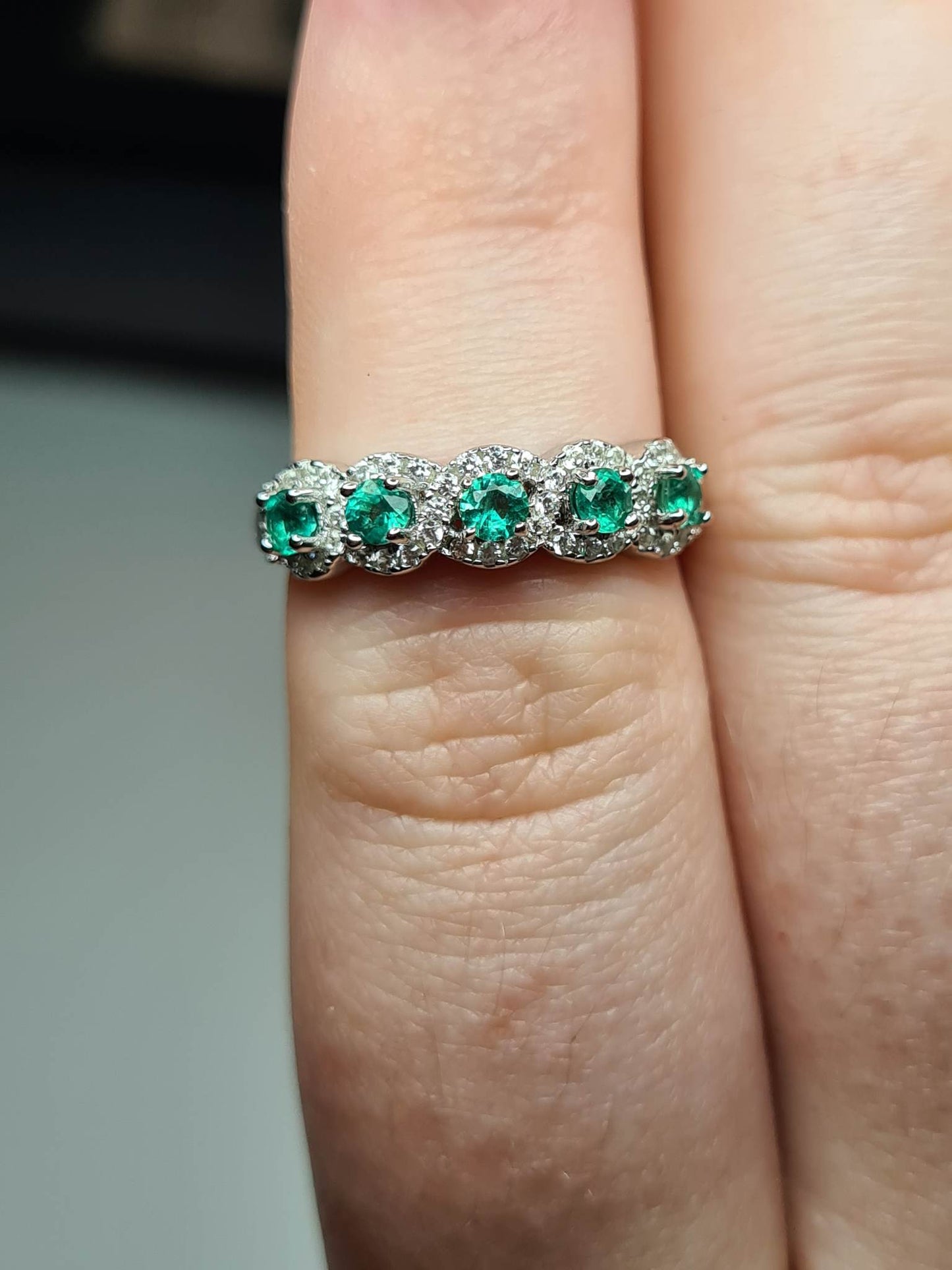 AAA Kagem Gemfields Emerald & Cambodian Zircon Ring in 925 Sterling Silver SIZE N
