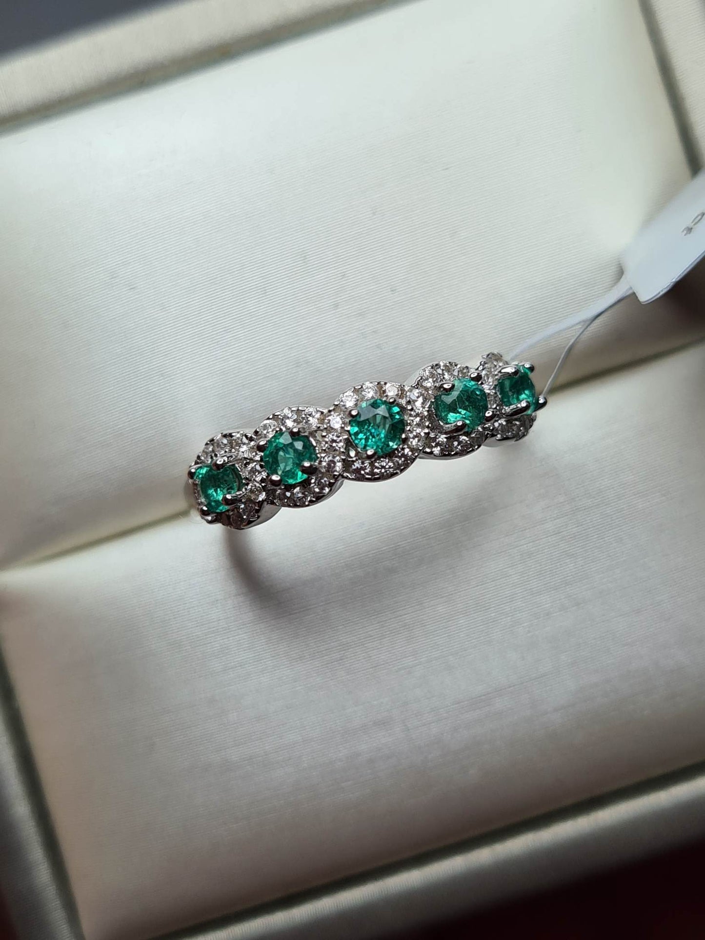 AAA Kagem Gemfields Emerald & Cambodian Zircon Ring in 925 Sterling Silver SIZE N
