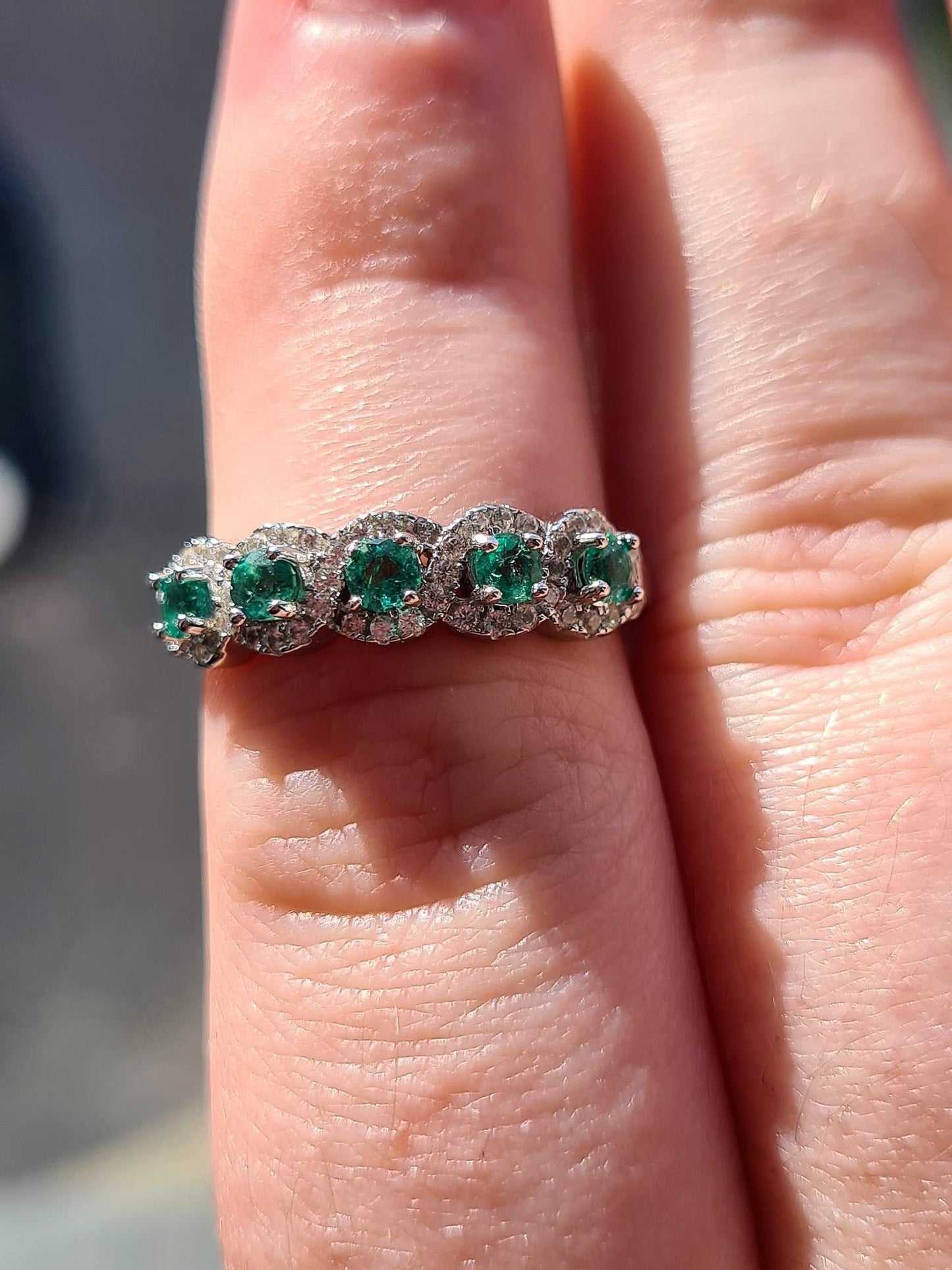 AAA Kagem Gemfields Emerald & Cambodian Zircon Ring in 925 Sterling Silver SIZE N
