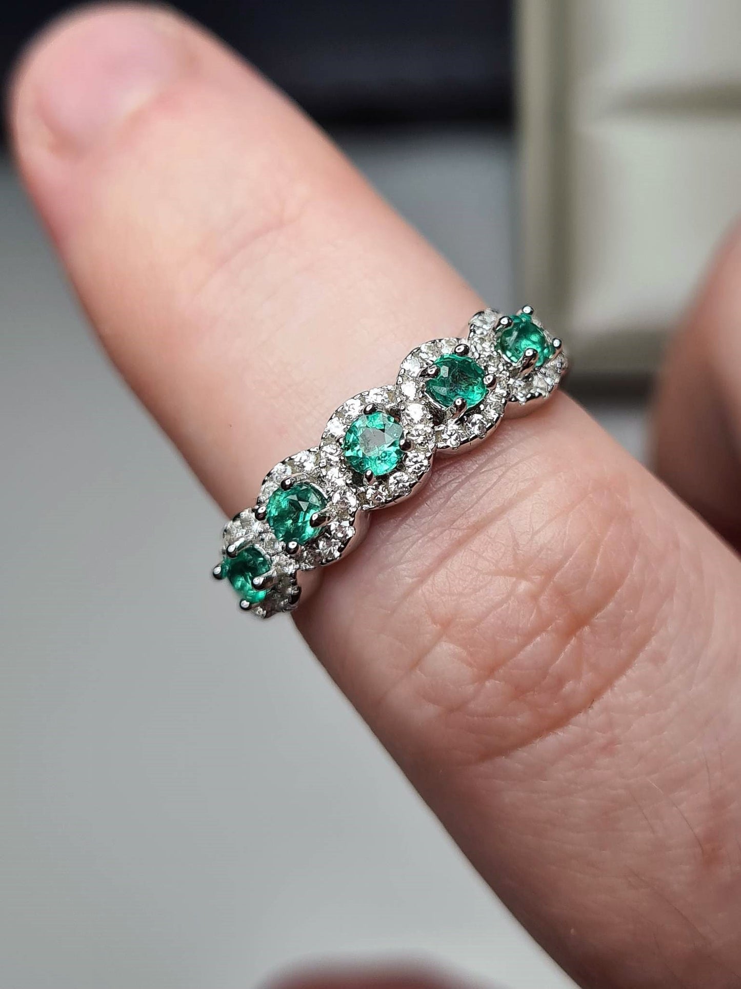 AAA Kagem Gemfields Emerald & Cambodian Zircon Ring in 925 Sterling Silver SIZE N