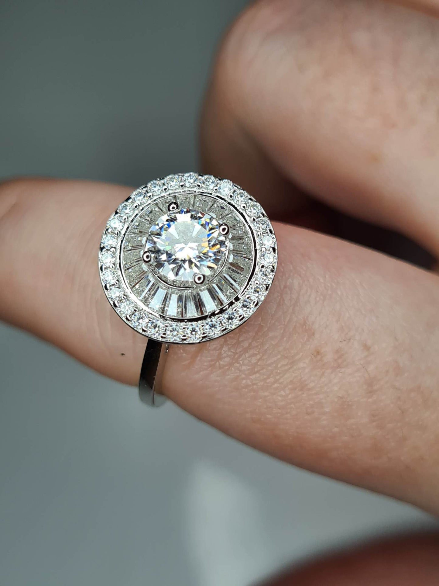 2.09ct Moissanite Halo Cocktail Style Ring 925 Sterling Silver SIZES N,O,P