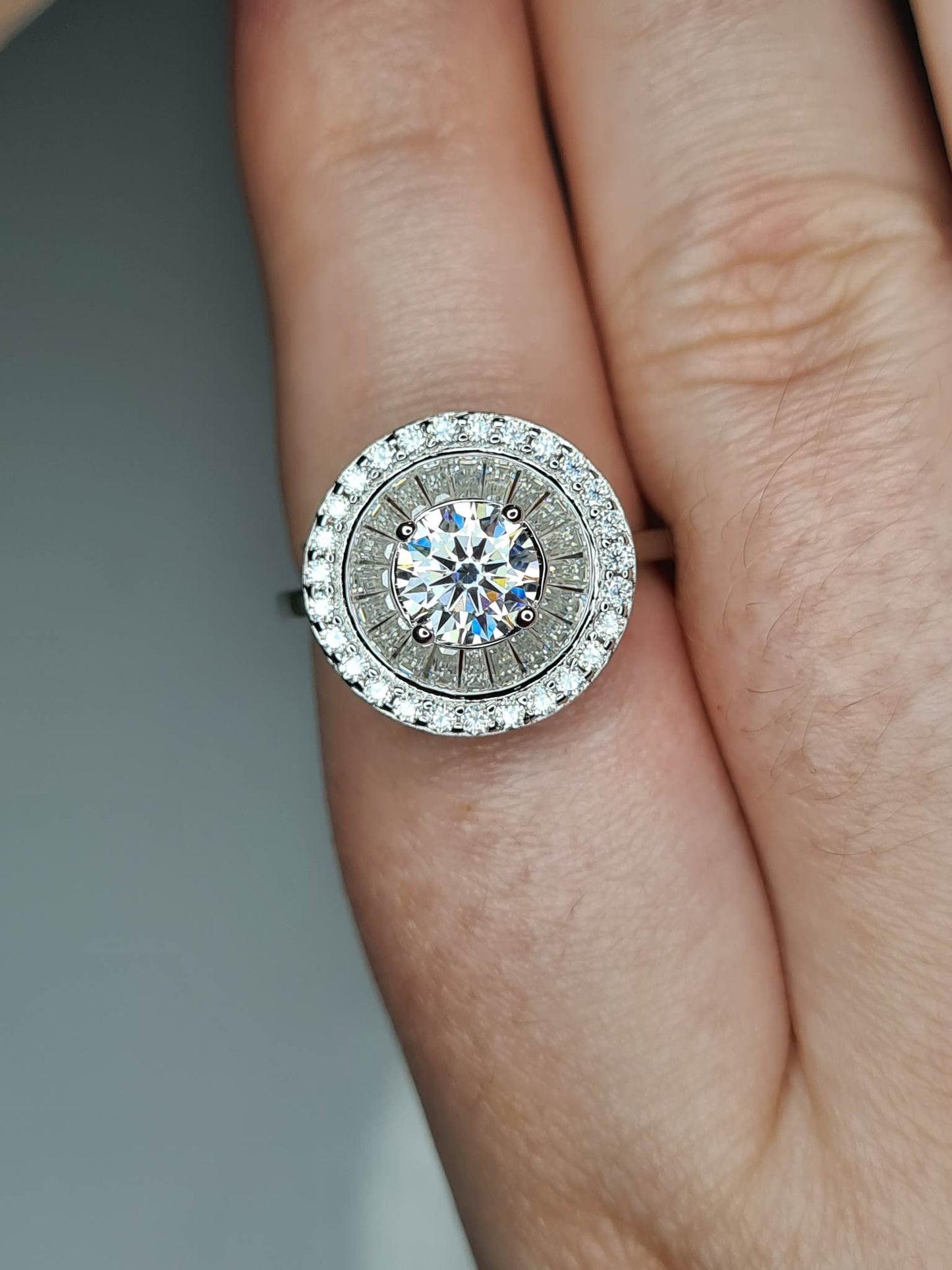 2.09ct Moissanite Halo Cocktail Style Ring 925 Sterling Silver SIZES N,O,P