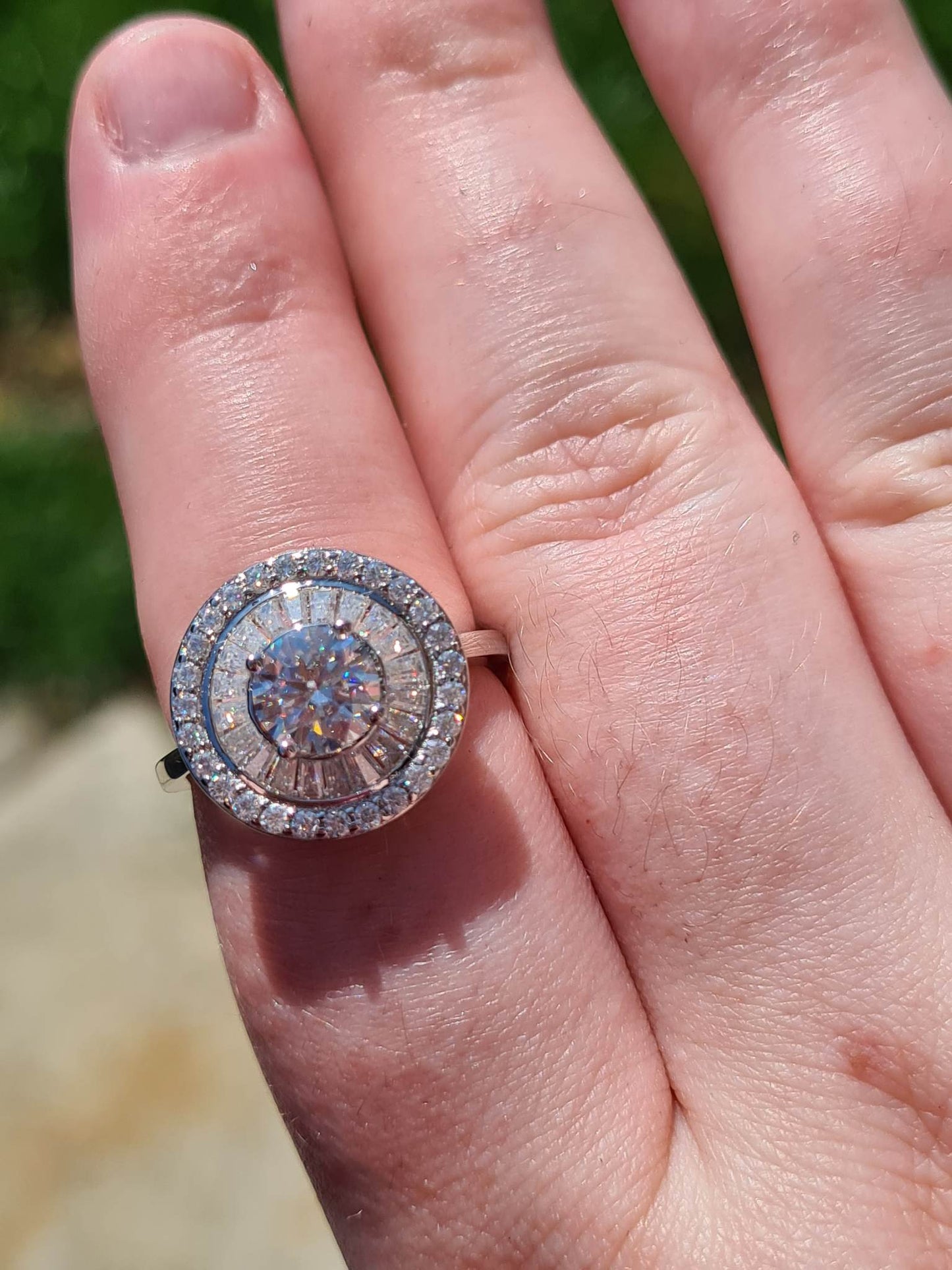 2.09ct Moissanite Halo Cocktail Style Ring 925 Sterling Silver SIZES N,O,P