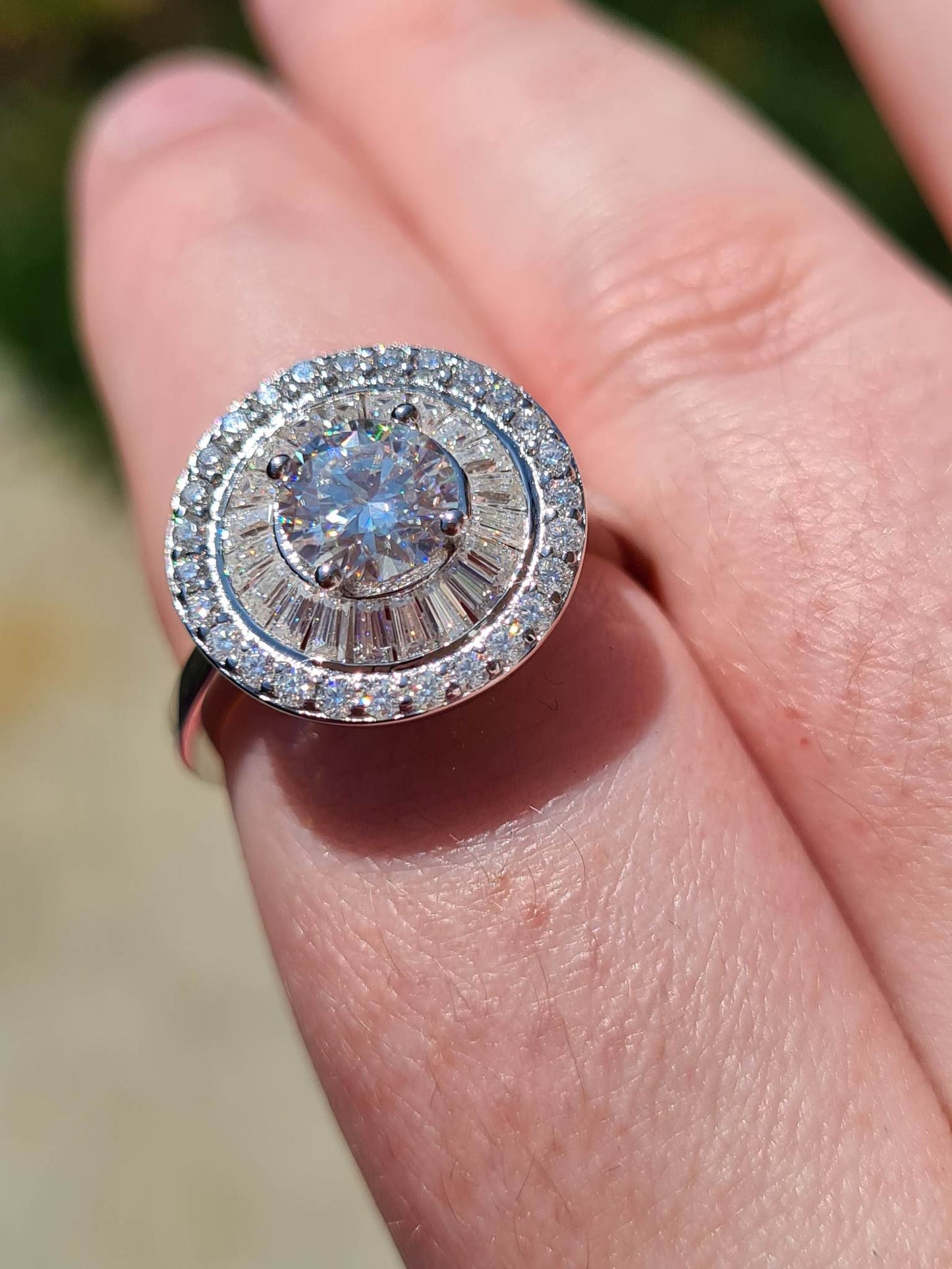 2.09ct Moissanite Halo Cocktail Style Ring 925 Sterling Silver SIZES N,O,P