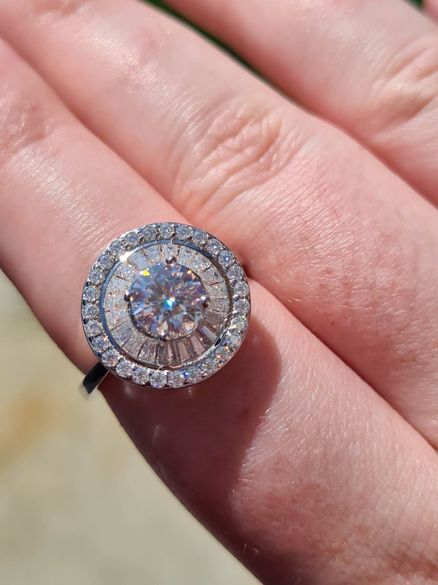 2.09ct Moissanite Halo Cocktail Style Ring 925 Sterling Silver SIZES N,O,P