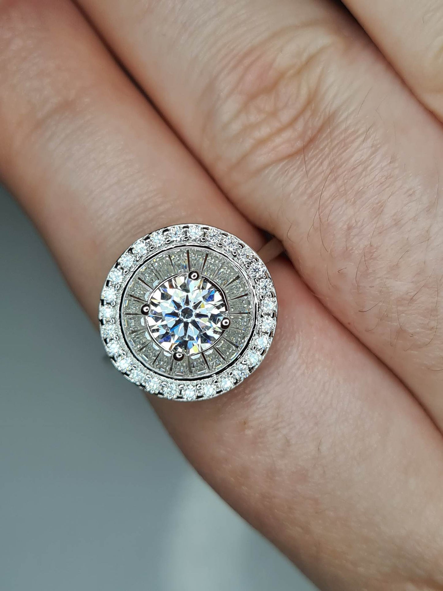 2.09ct Moissanite Halo Cocktail Style Ring 925 Sterling Silver SIZES N,O,P