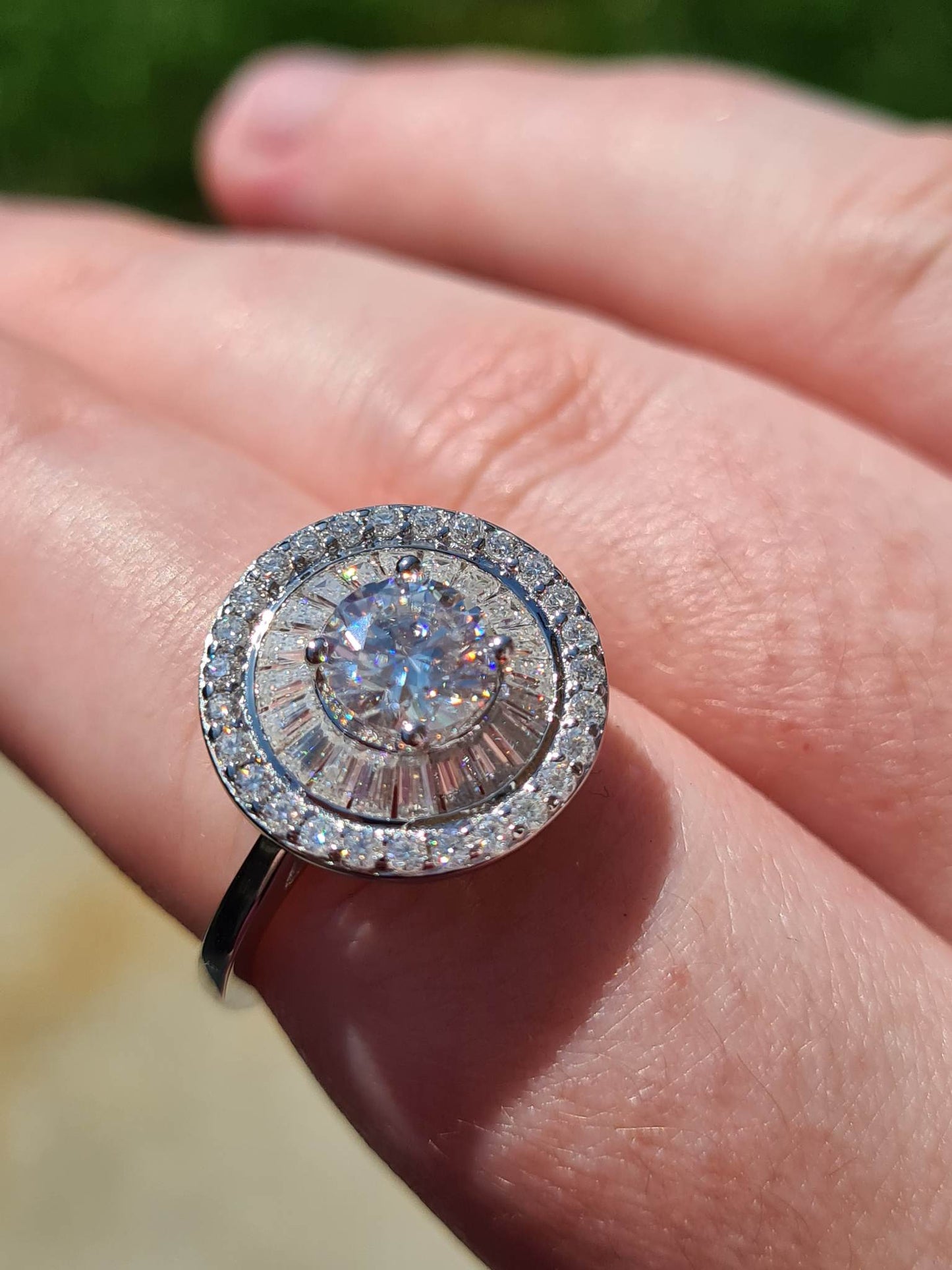 2.09ct Moissanite Halo Cocktail Style Ring 925 Sterling Silver SIZES N,O,P