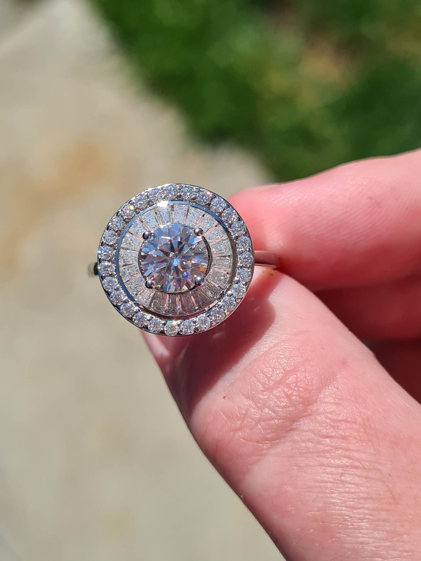 2.09ct Moissanite Halo Cocktail Style Ring 925 Sterling Silver SIZES N,O,P