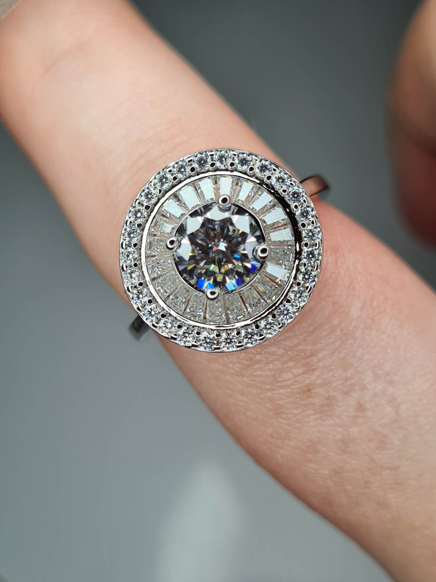 2.09ct Moissanite Halo Cocktail Style Ring 925 Sterling Silver SIZES N,O,P