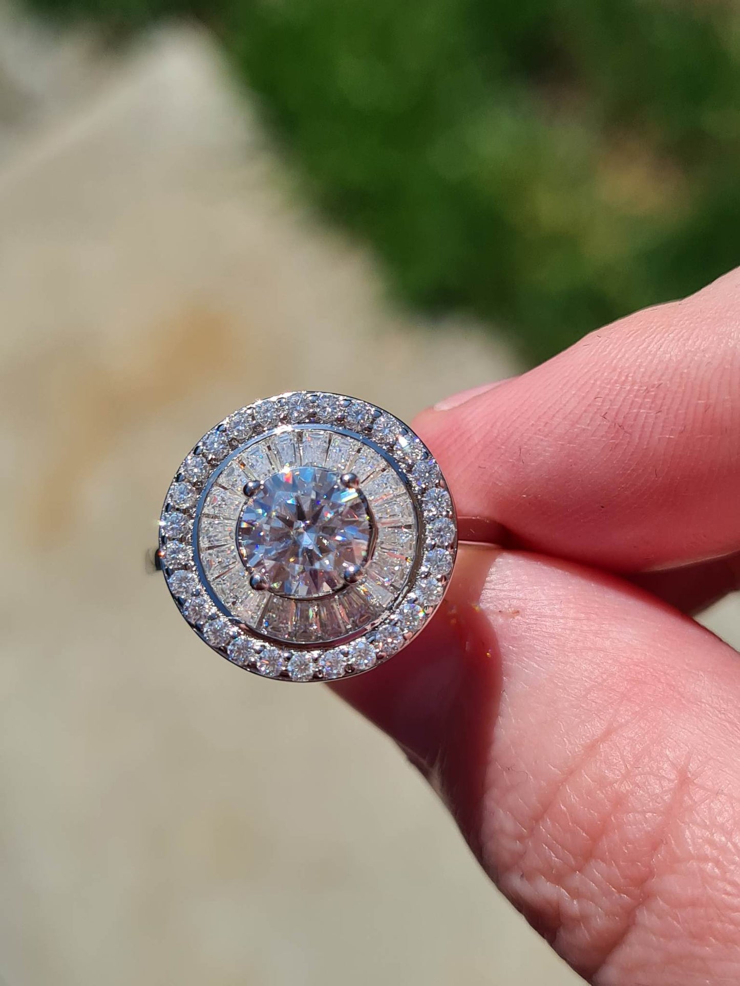 2.09ct Moissanite Halo Cocktail Style Ring 925 Sterling Silver SIZES N,O,P