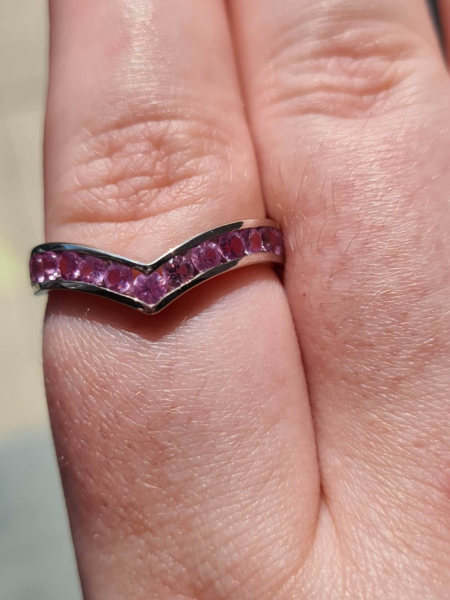 1.25 Ct AA Pink Sapphire Wishbone Ring in 9K White Gold SIZE T