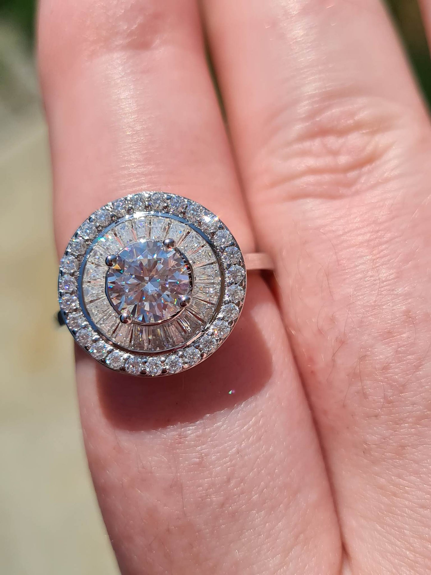 2.09ct Moissanite Halo Cocktail Style Ring 925 Sterling Silver SIZES N,O,P