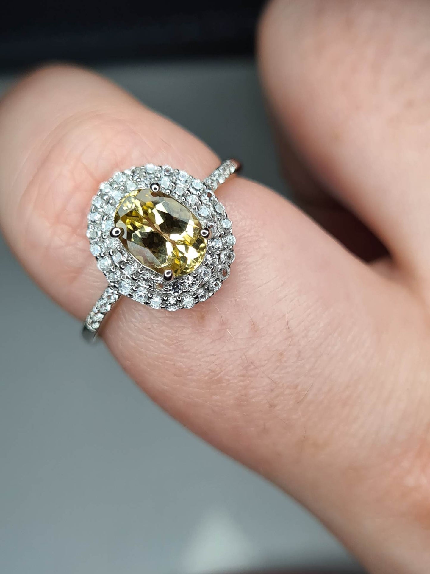 9K AA Imperial Topaz and Zircon Halo Ring SIZE S