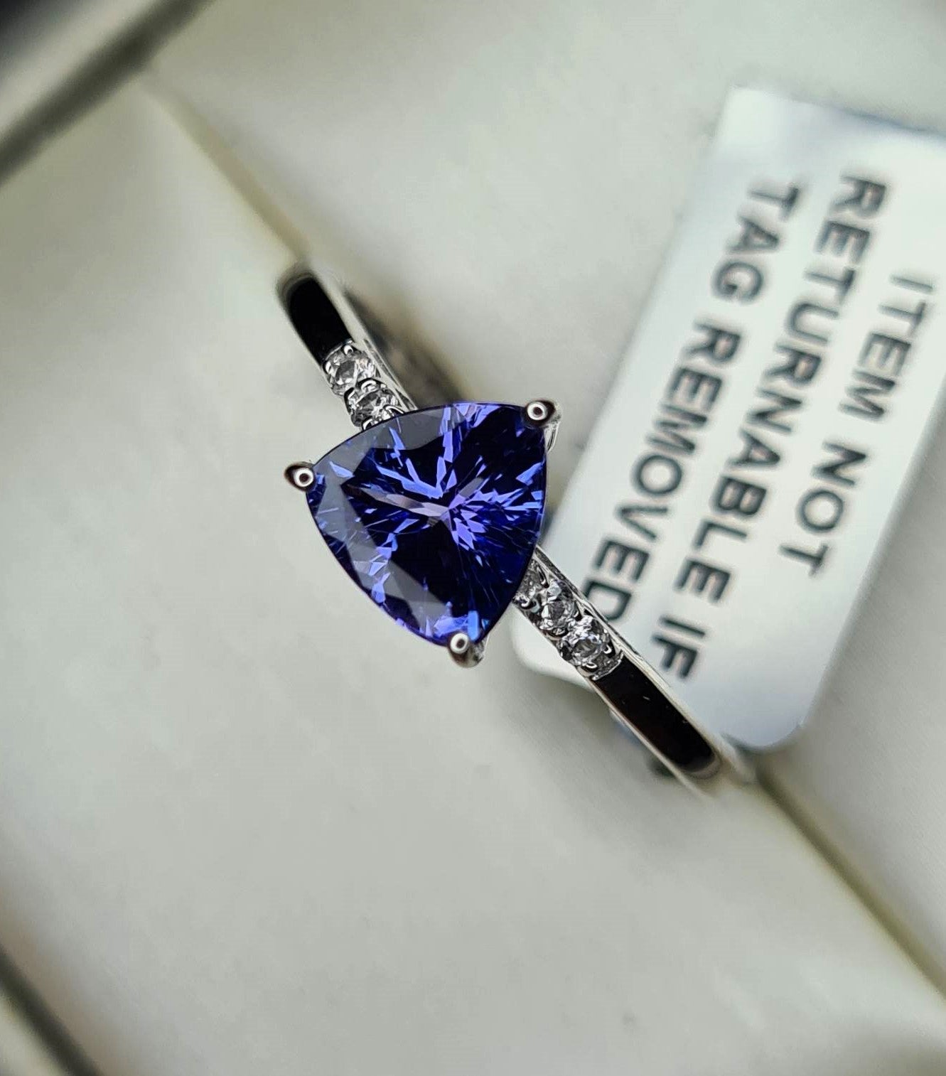 AA Tanzanite and Zircon Classic Solitaire Ring in 9K White Gold SIZE T