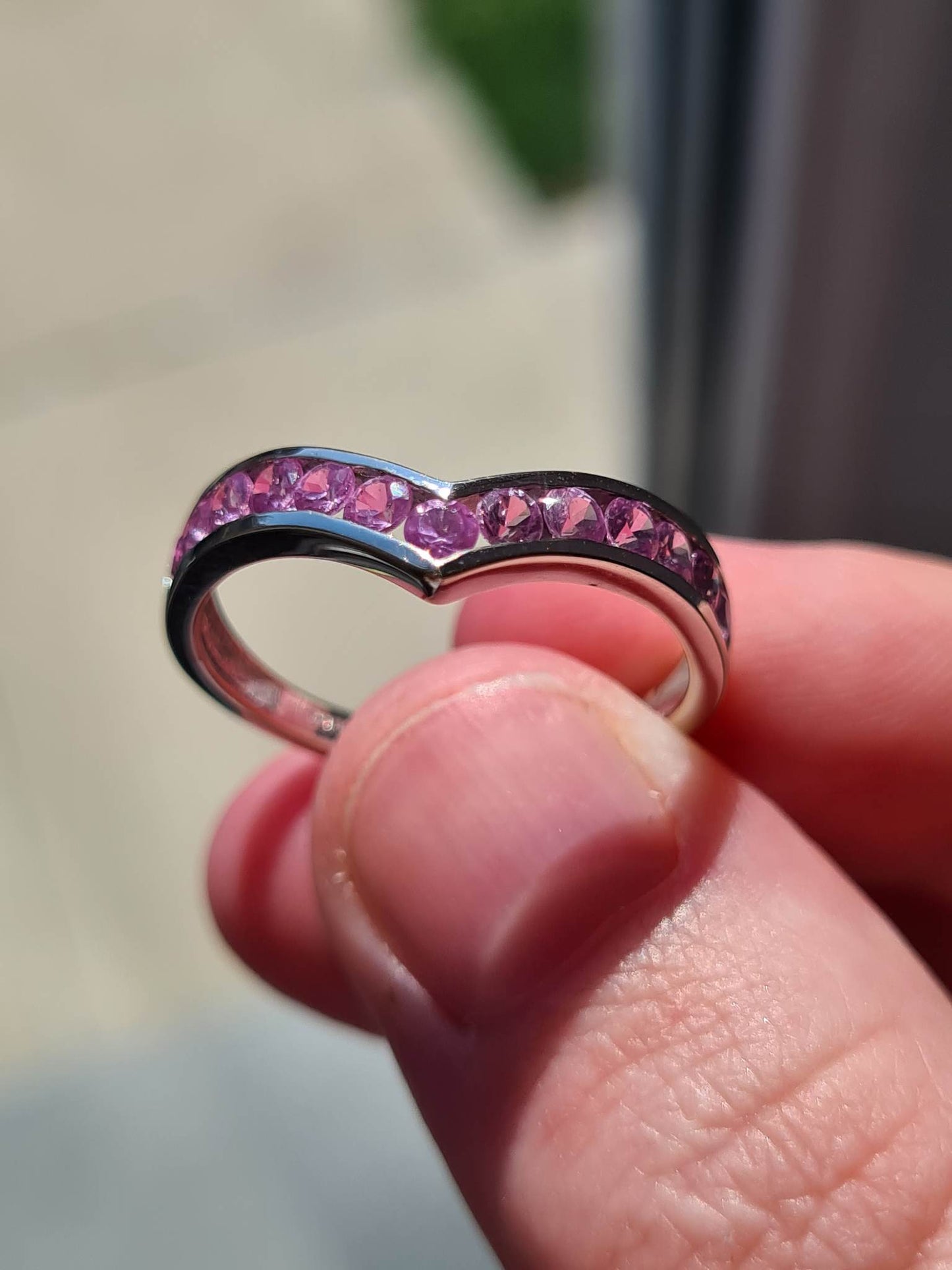 1.25 Ct AA Pink Sapphire Wishbone Ring in 9K White Gold SIZE T