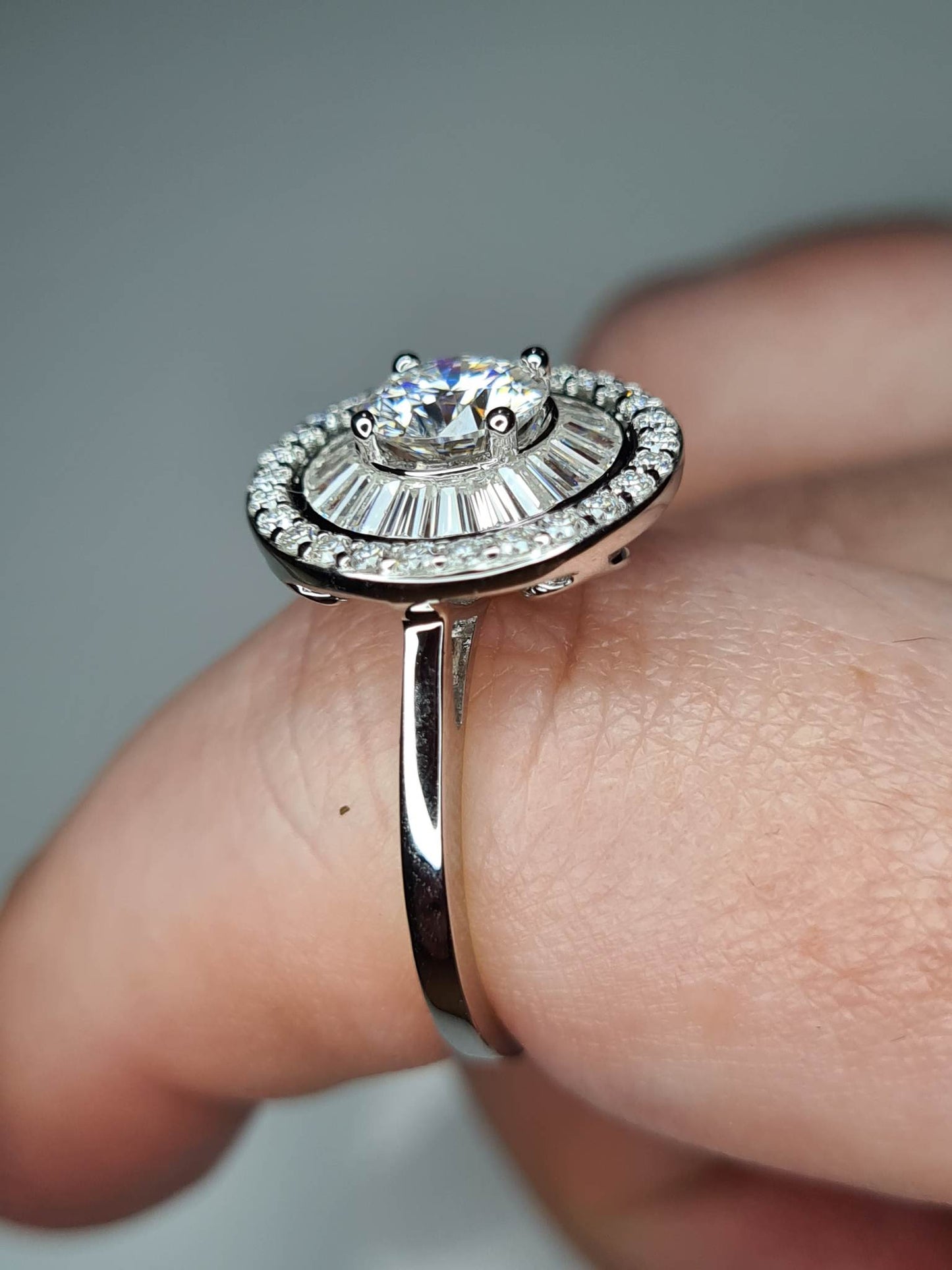 2.09ct Moissanite Halo Cocktail Style Ring 925 Sterling Silver SIZES N,O,P