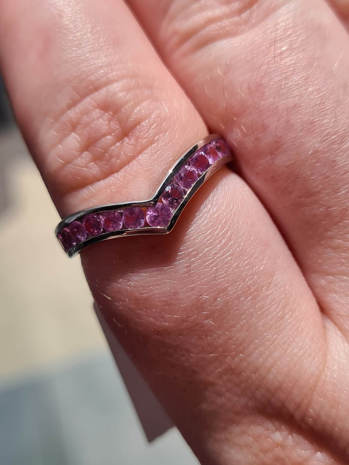 1.25 Ct AA Pink Sapphire Wishbone Ring in 9K White Gold SIZE T